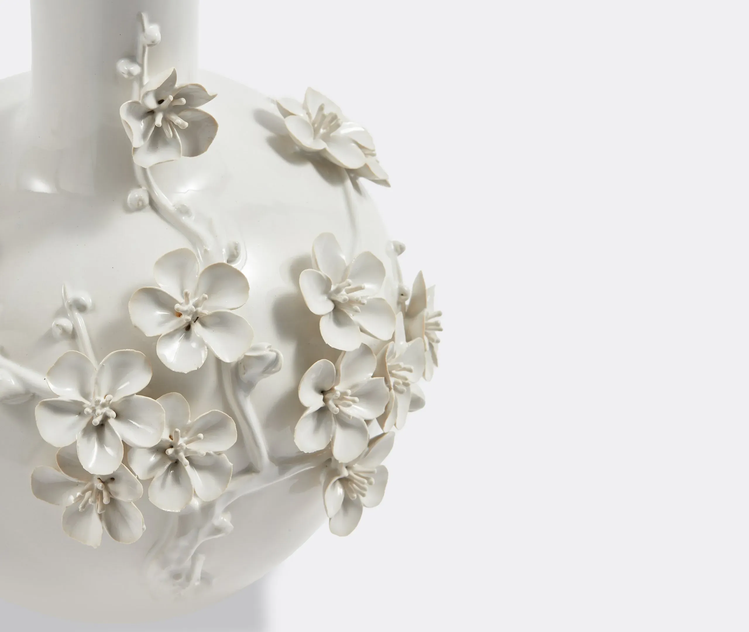 Ceramic Vase with Floral Relief - White