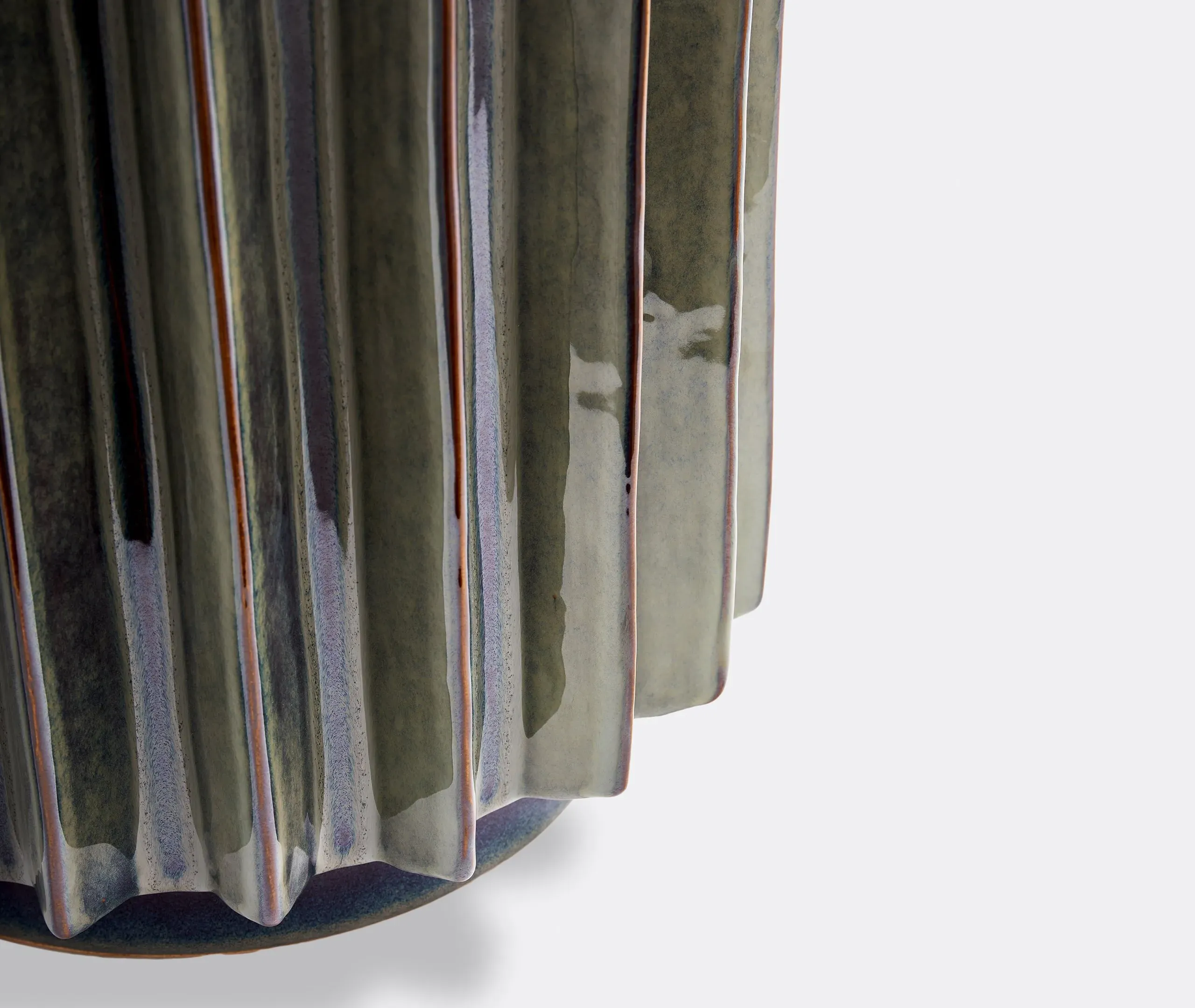 Cylindrical Side Table Ridged Surface - Green