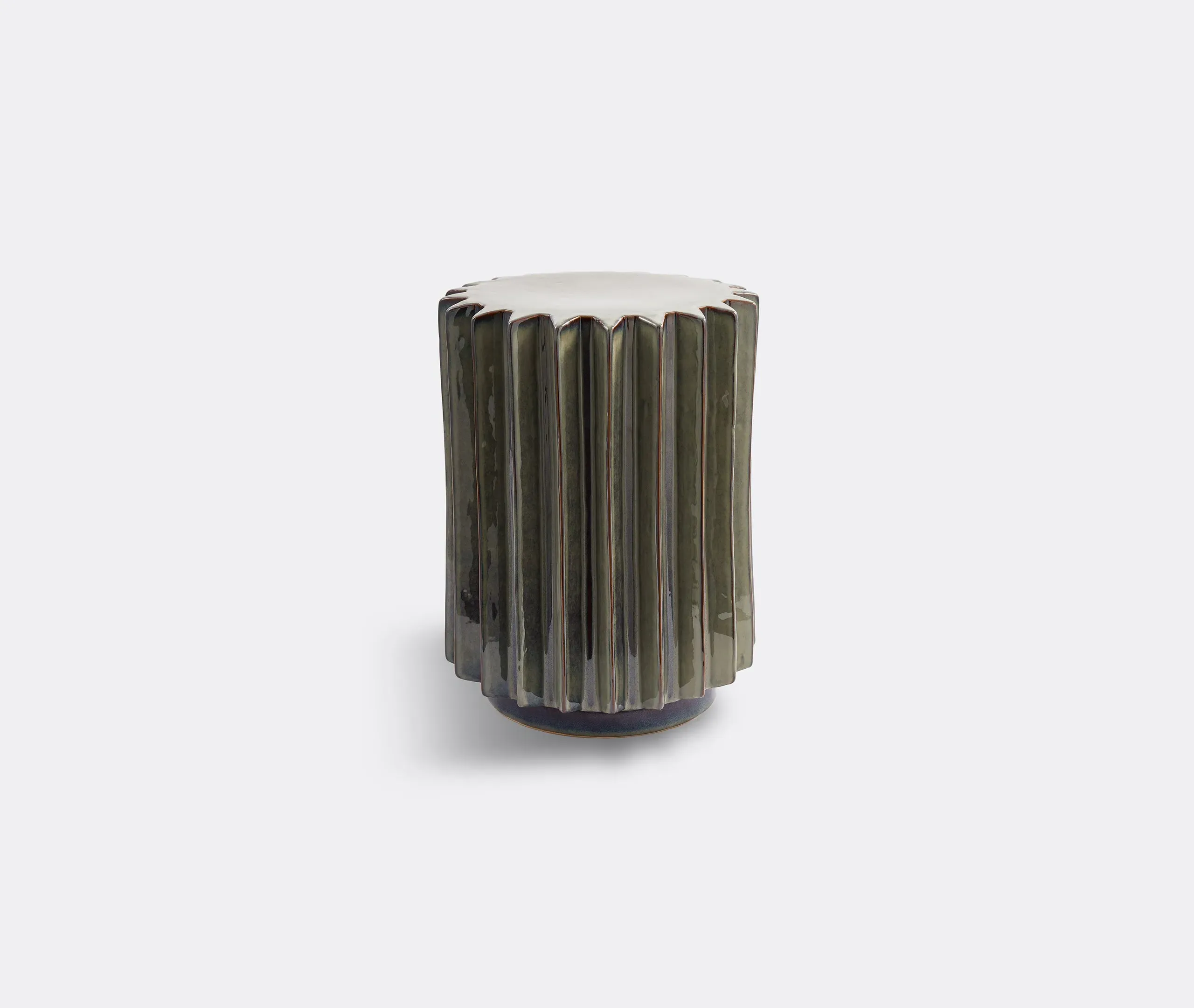 Cylindrical Side Table Ridged Surface - Green