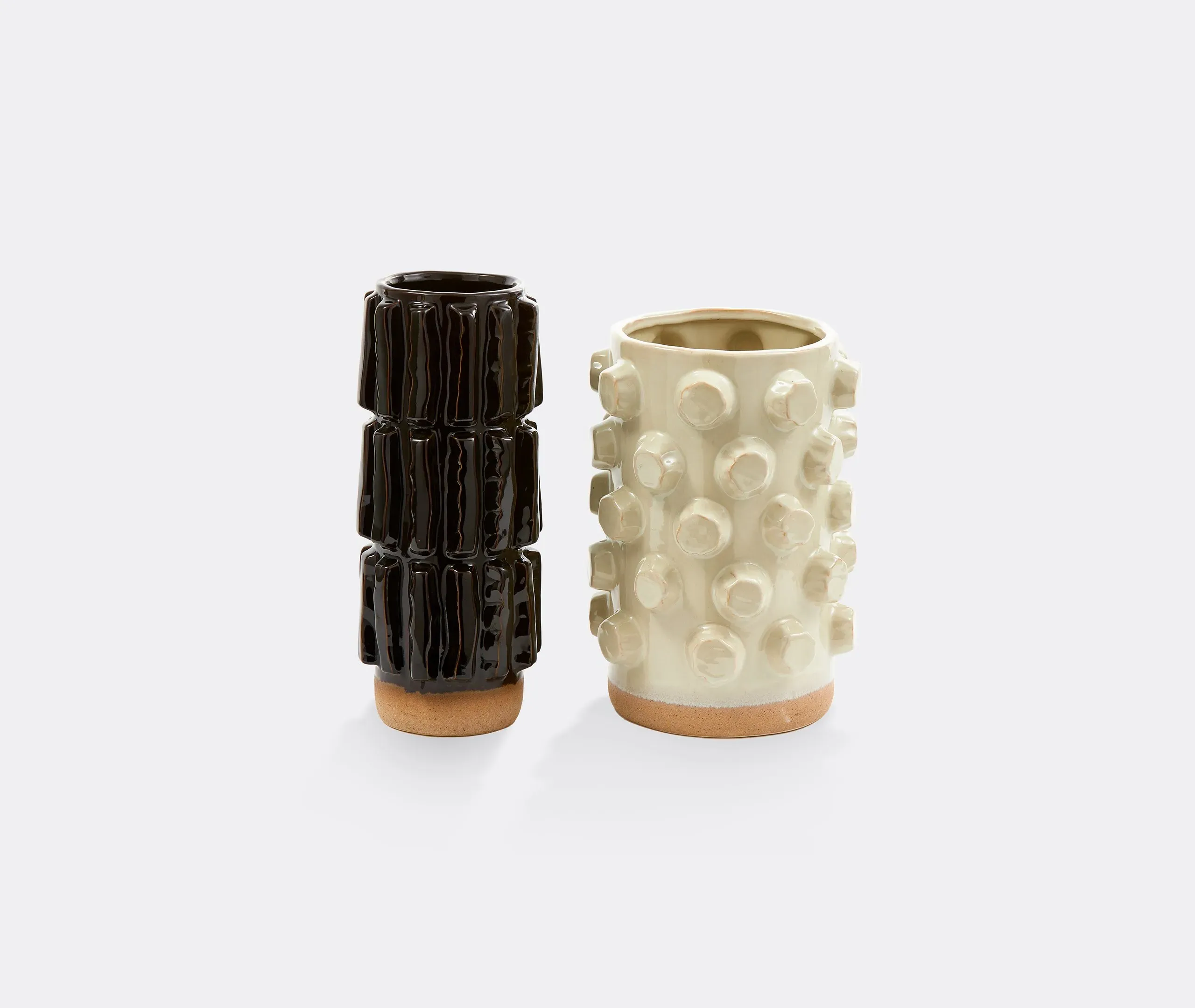 Cylindrical Structure Vase - Beige, Ceramic