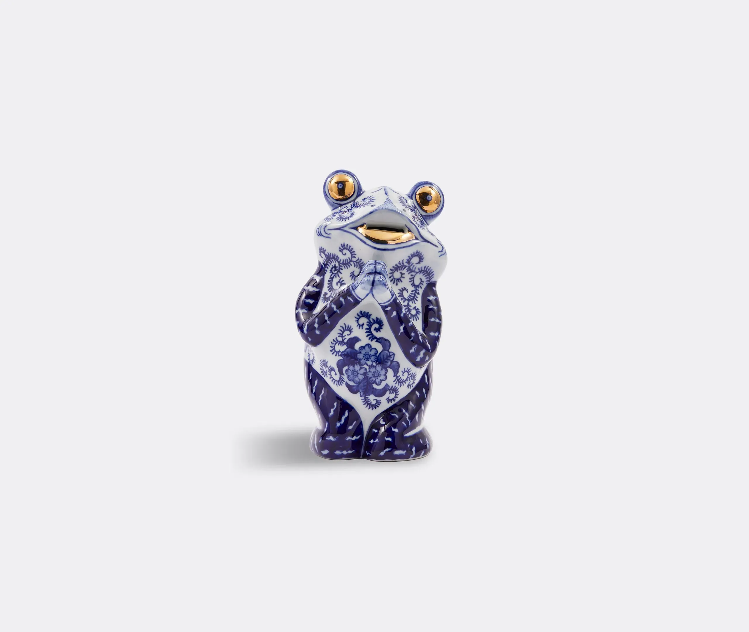 Frog Piggy Bank with Gold Accents - Blue, Porcelain