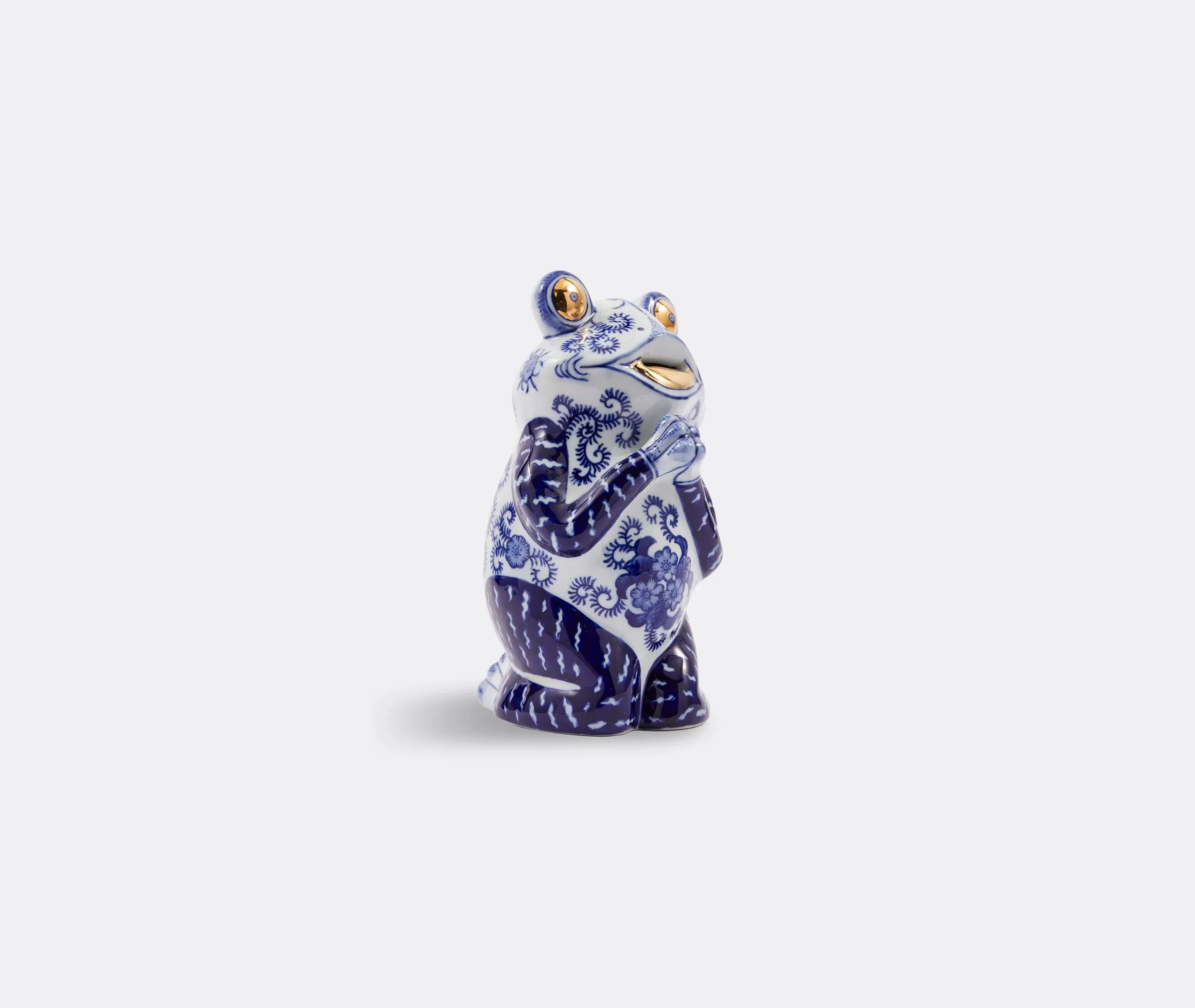 Frog Piggy Bank with Gold Accents - Blue, Porcelain