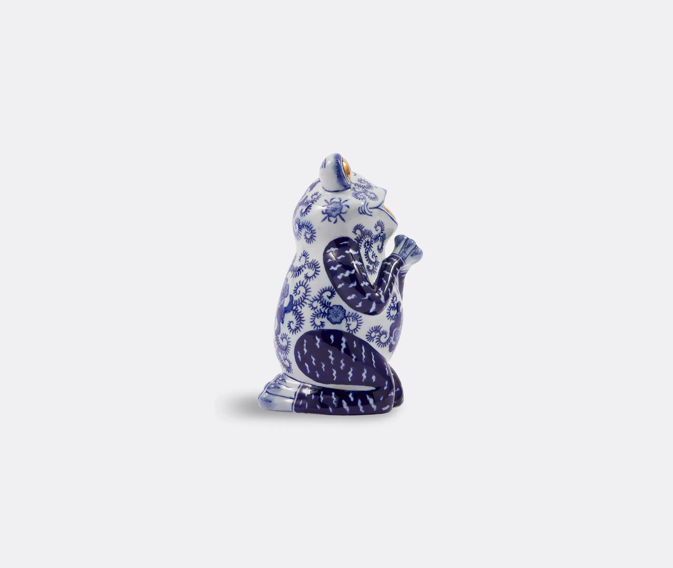 Frog Piggy Bank with Gold Accents - Blue, Porcelain