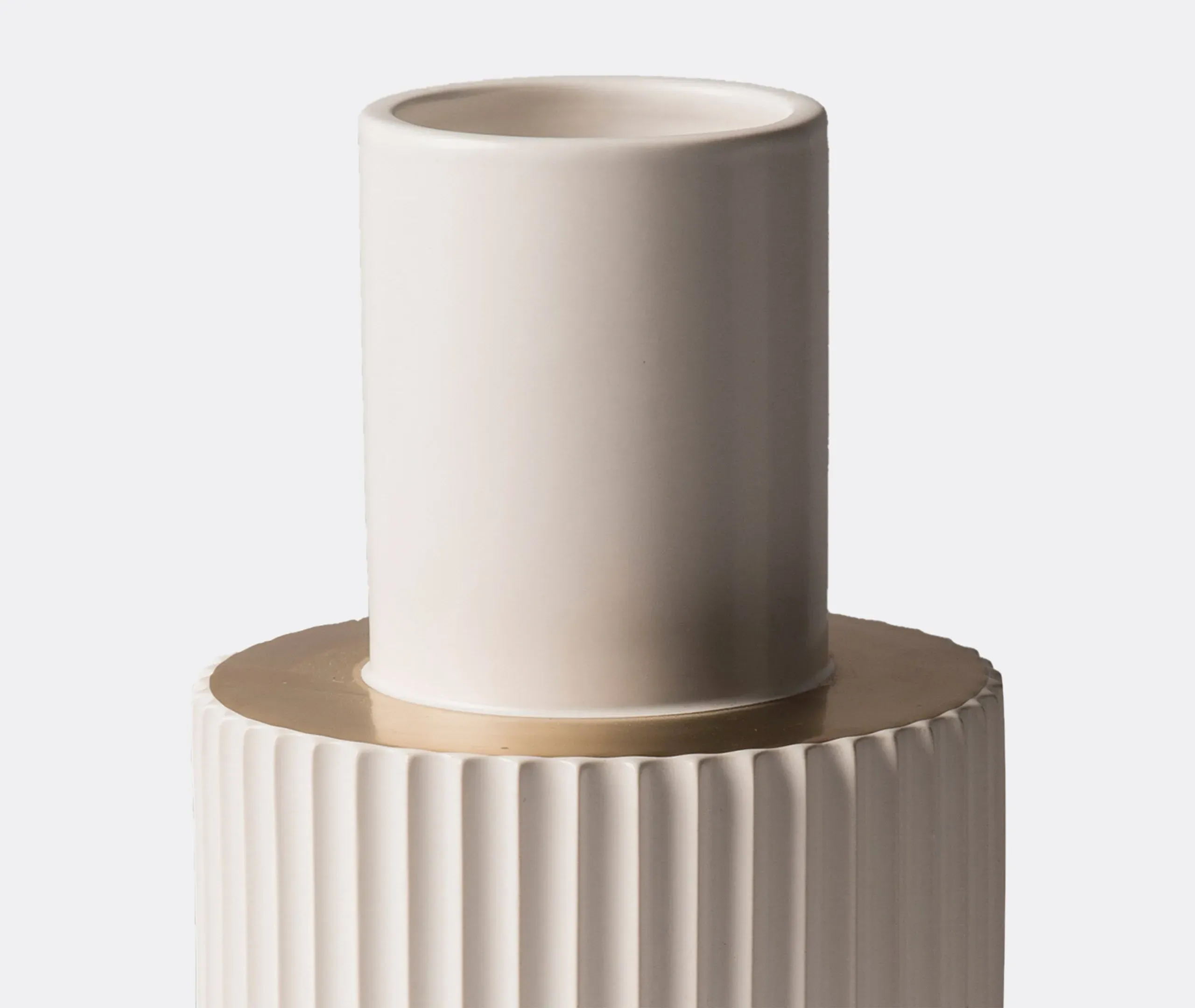 Gear Vase with Central Band - White, Porcelain