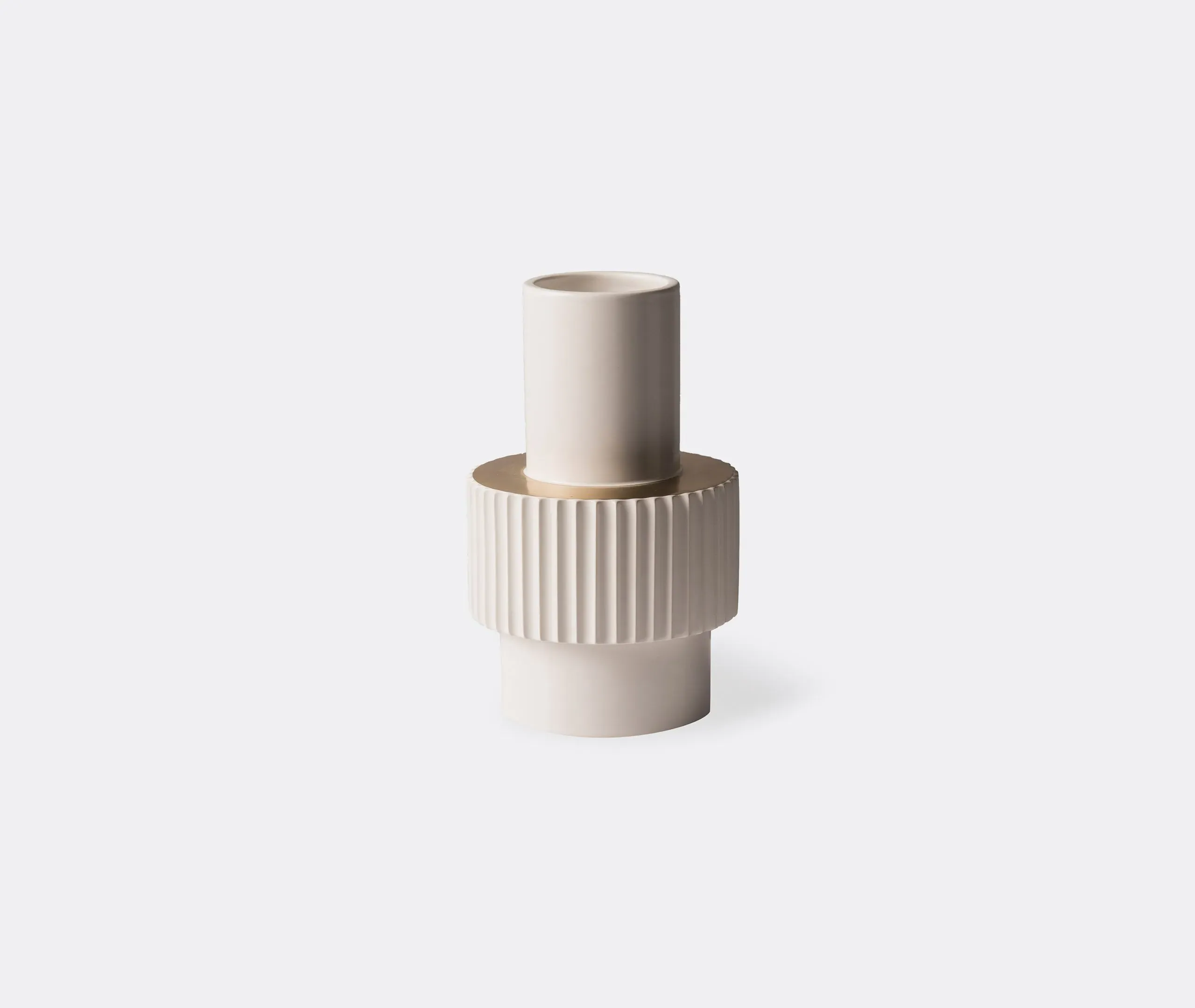 Gear Vase with Central Band - White, Porcelain