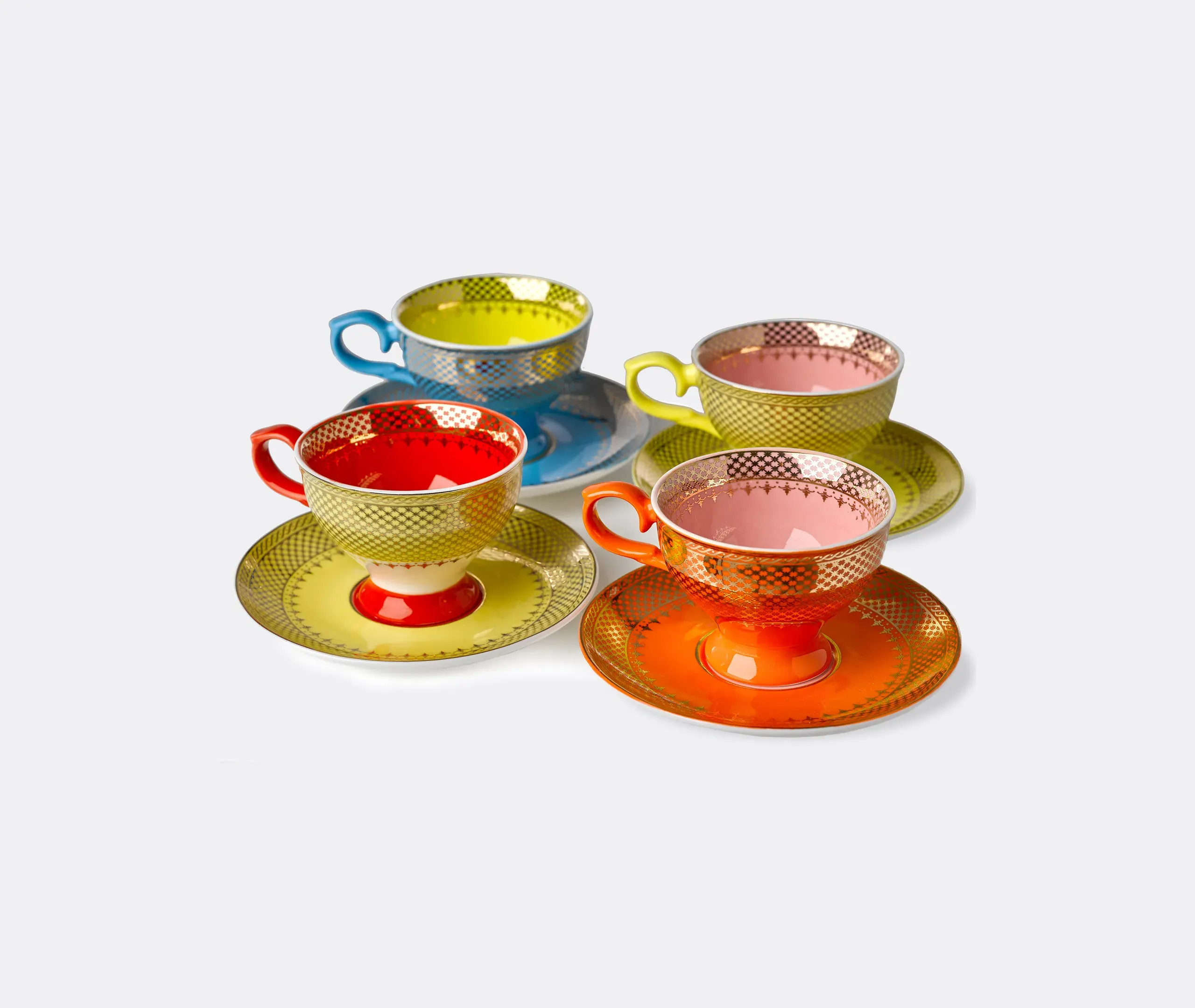 Grandma Espresso Cup And Saucer Set Of Four - Multicolor