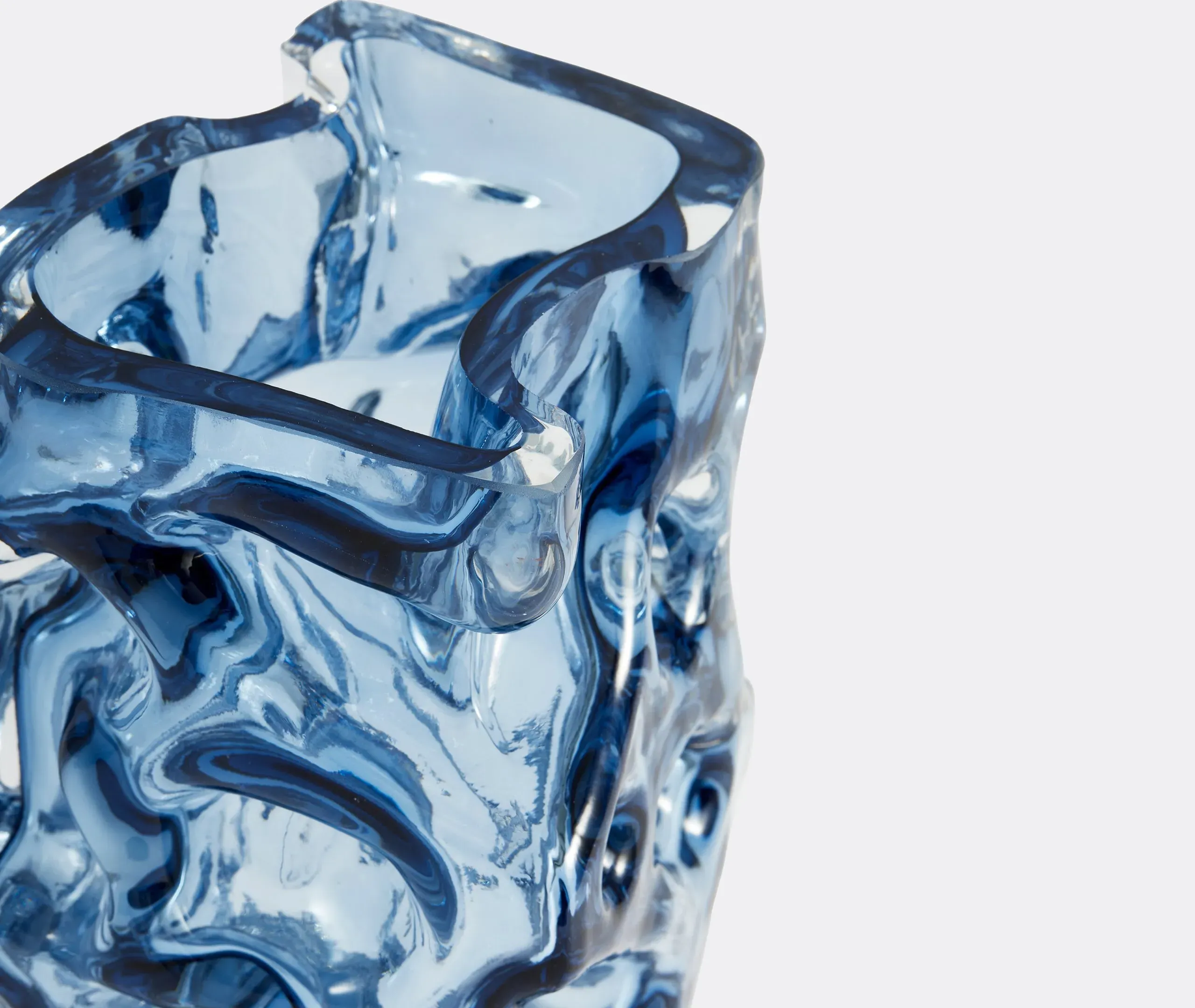 Ice Vase with Flowing Design - Blue, Glass
