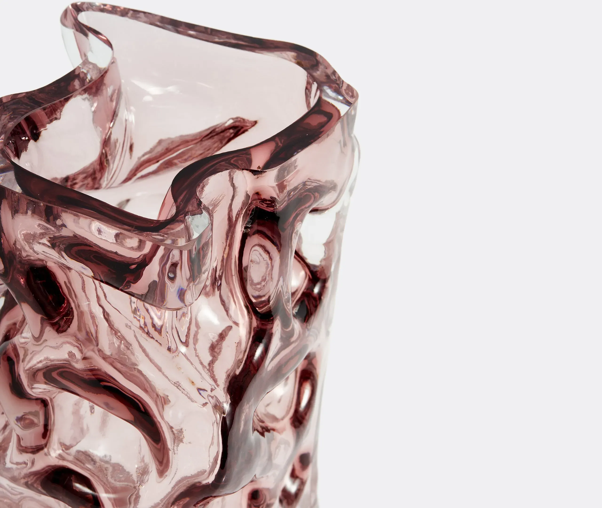 Ice Vase with Flowing Design - Pink, Glass