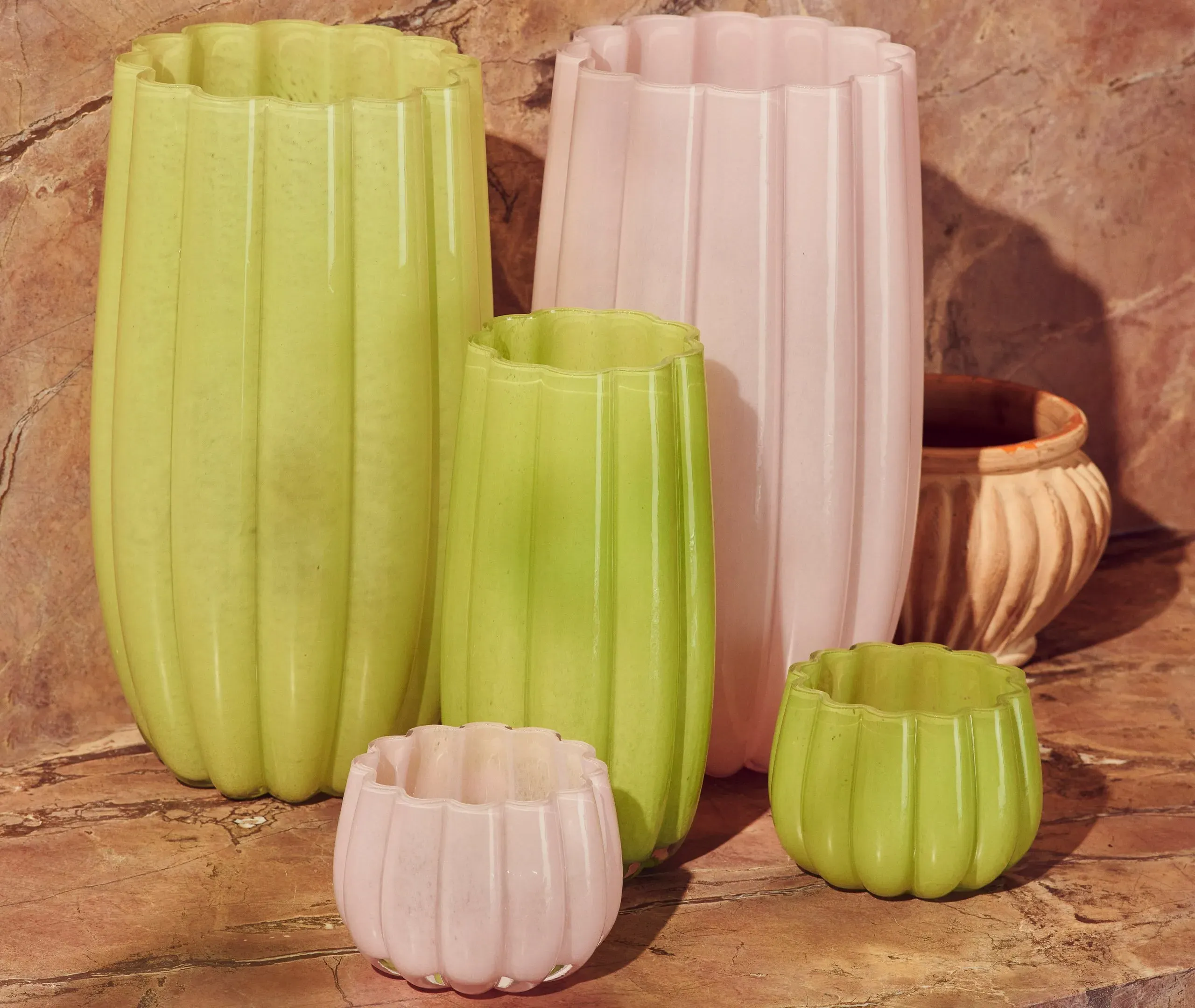 Large Melon Vase - Olive Green, Glass