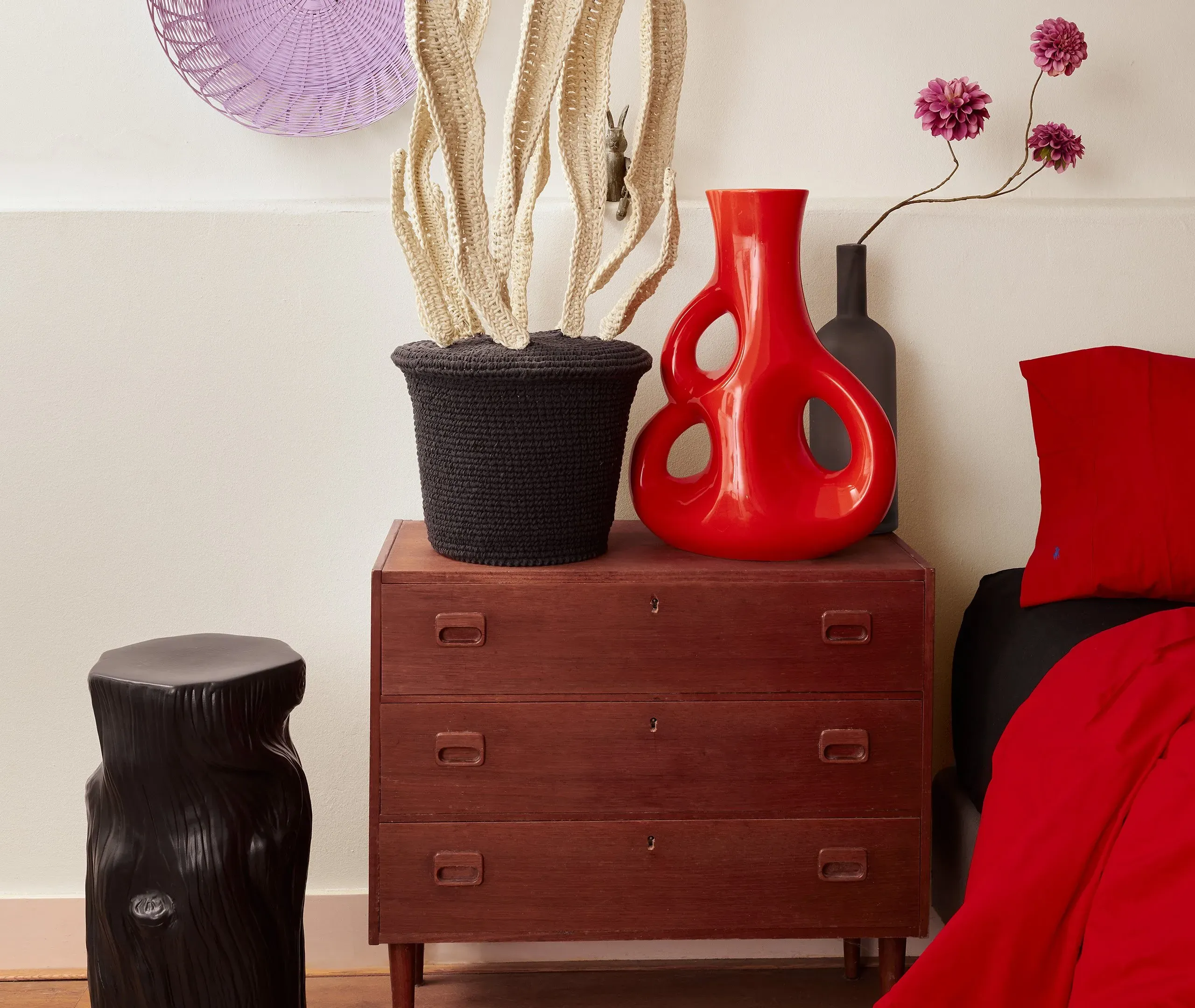 Large Three Ears Vase - Coral, Ceramic