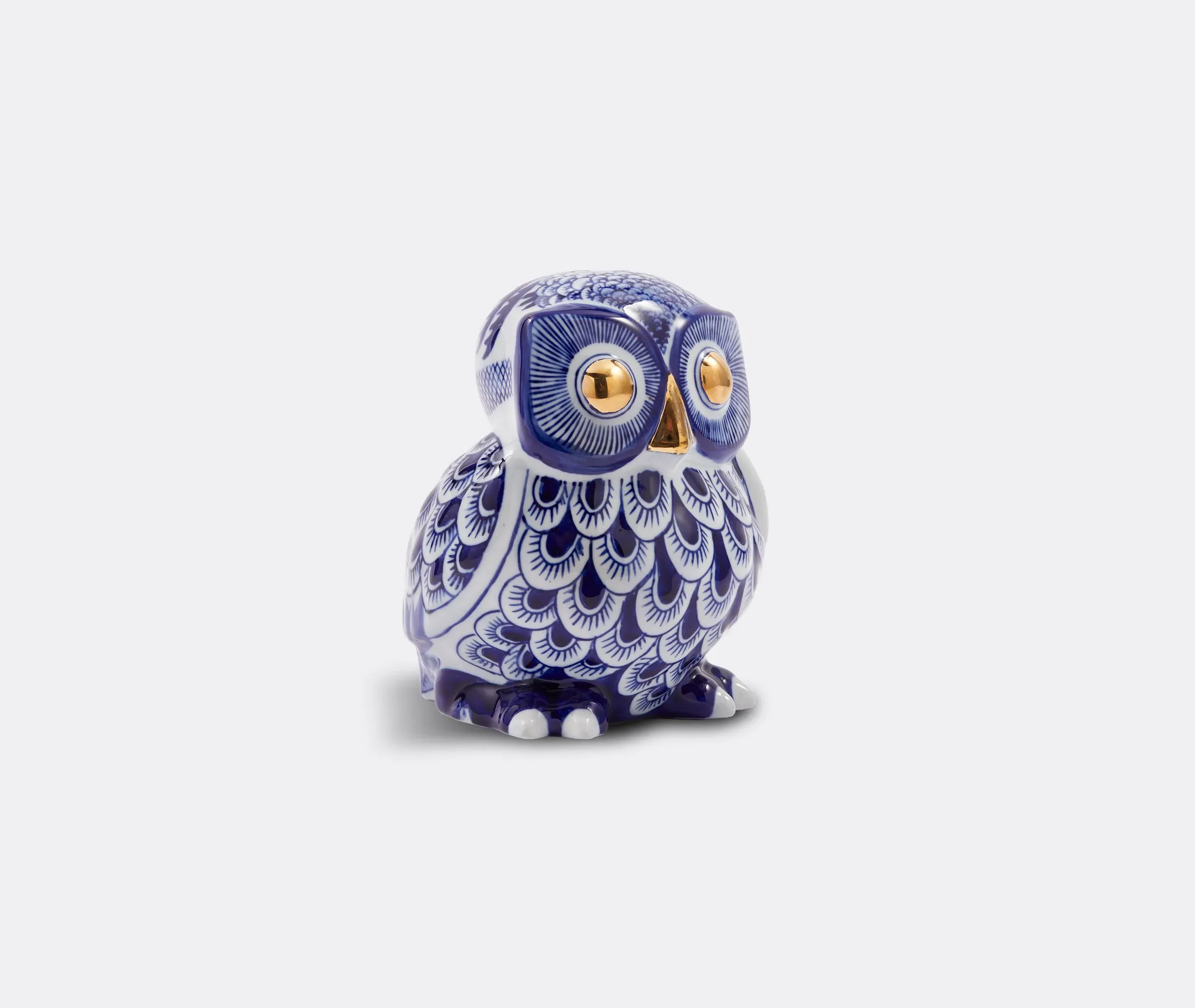 Owl Piggy Bank with Gold Accents - Blue, Porcelain