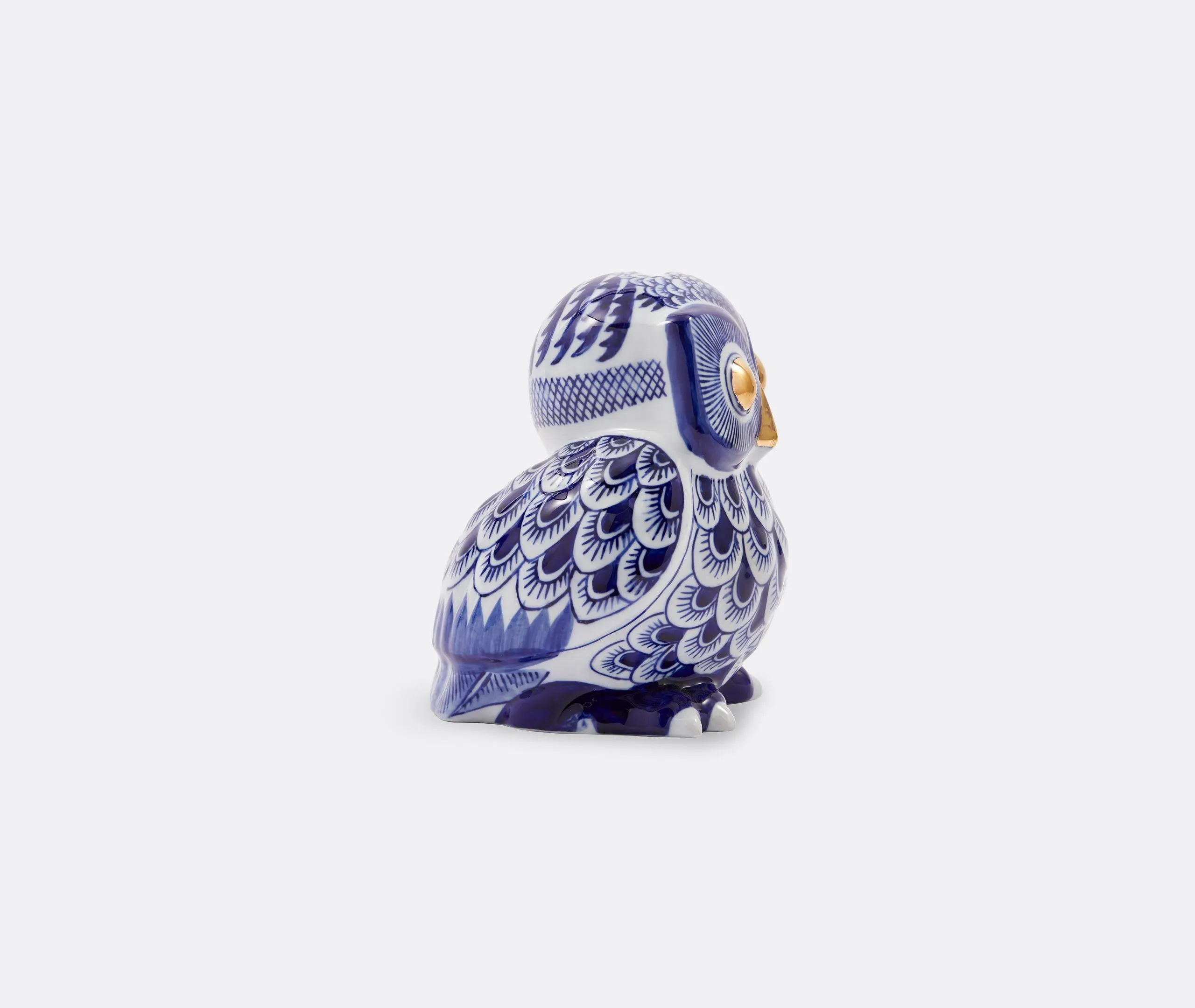 Owl Piggy Bank with Gold Accents - Blue, Porcelain
