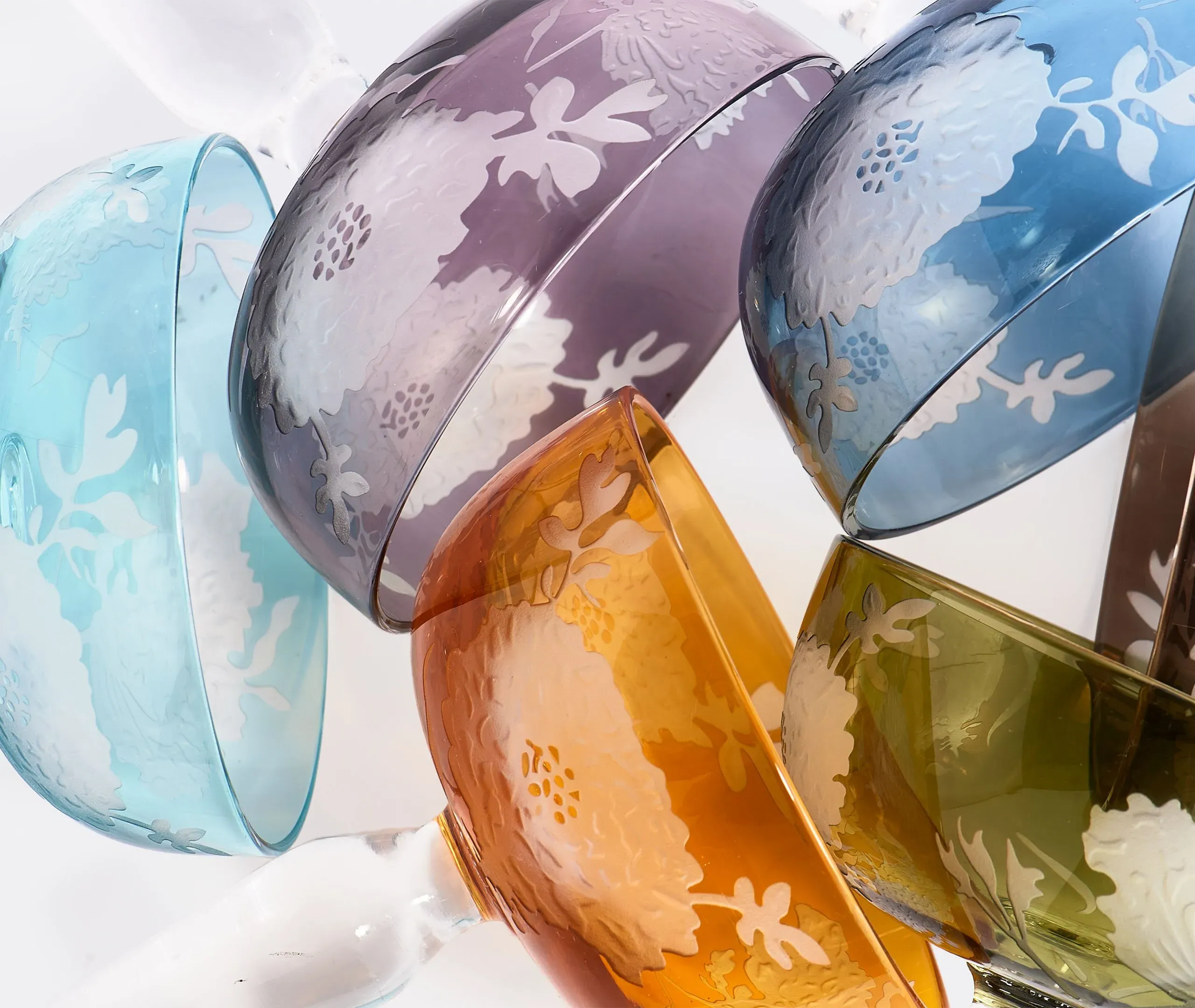 Peony Coupe Set of Six - Multicolor, Glass