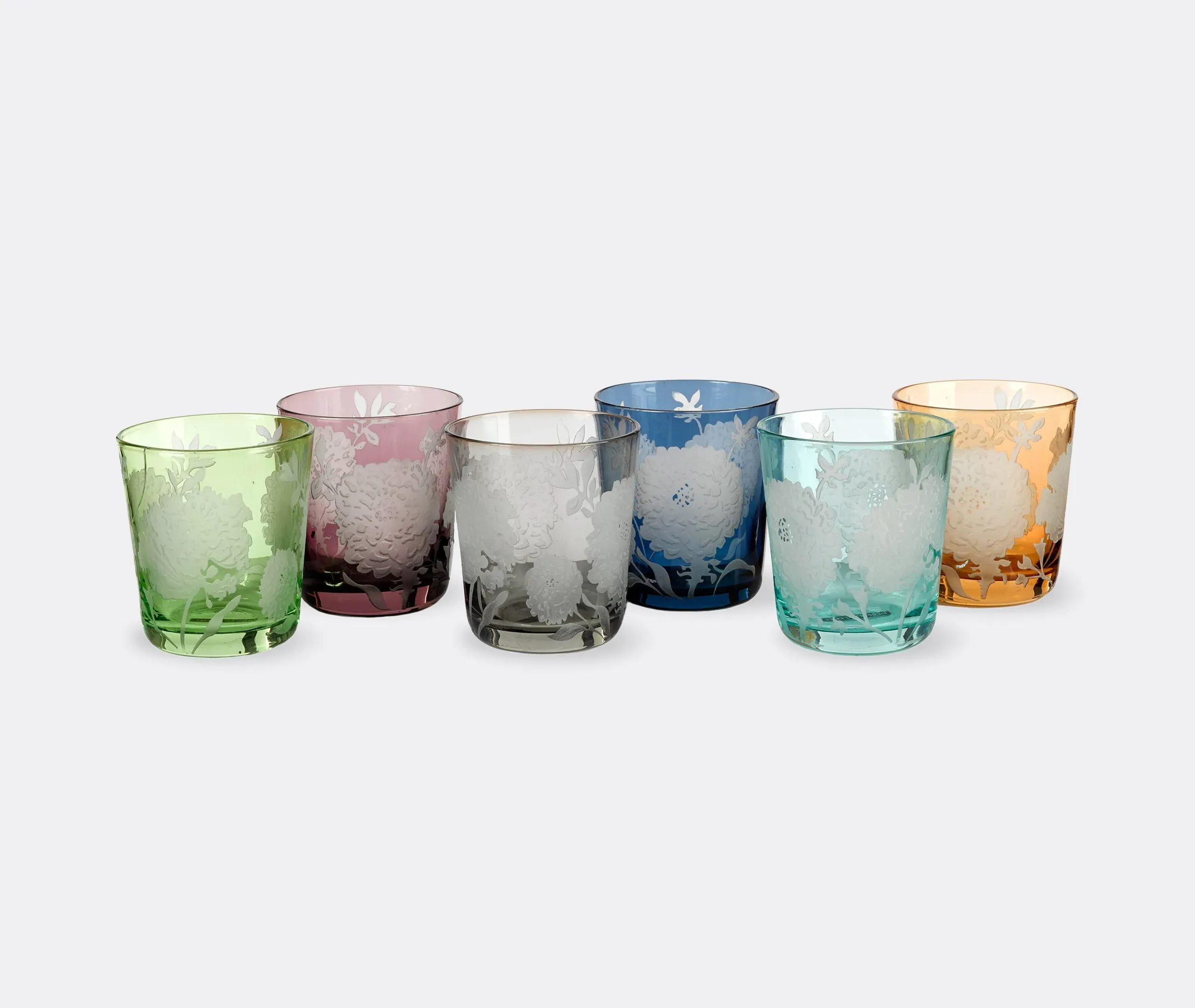 Peony Tumbler Set of Six - Multicolor, Glass