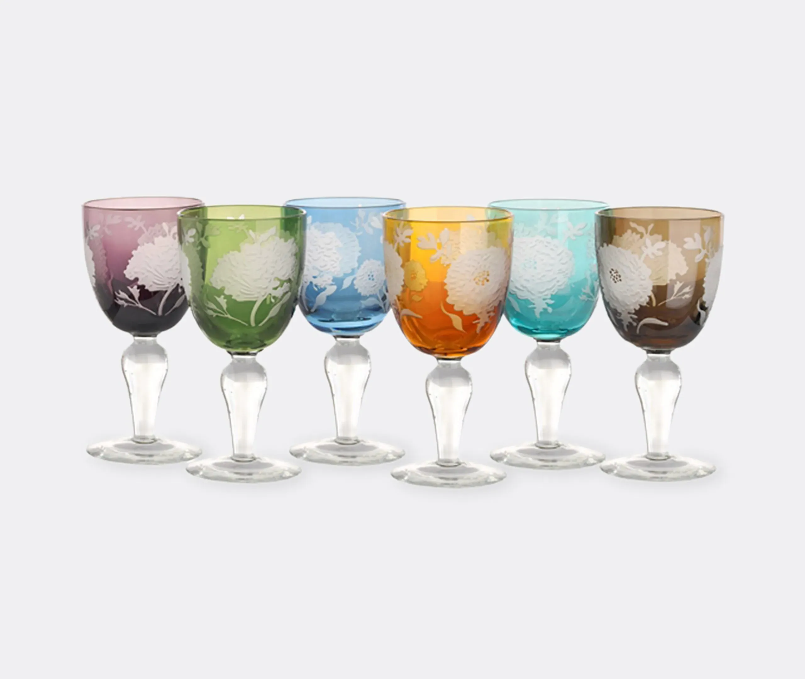 Peony Wine Glass Set of Six - Multicolor