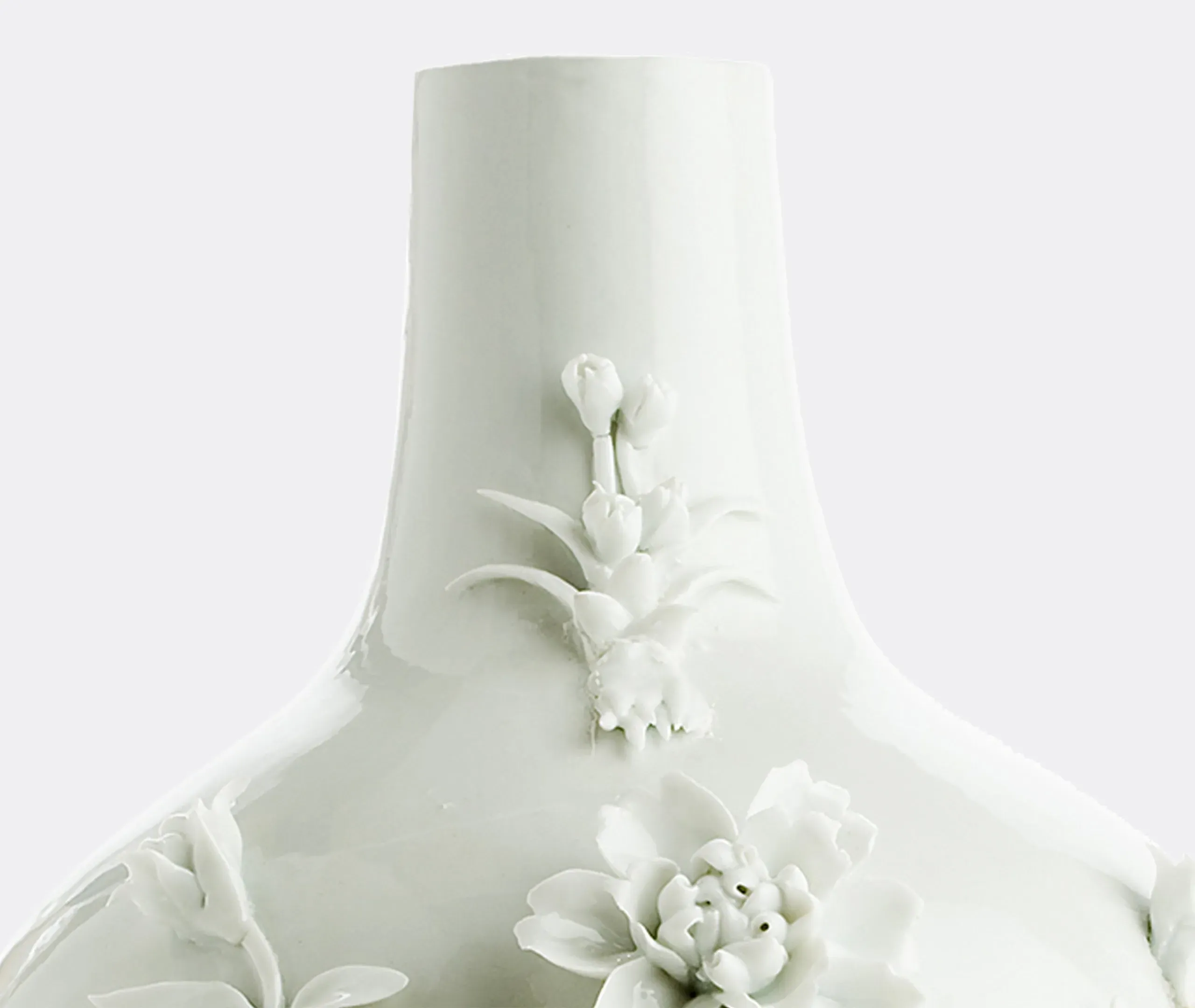 Porcelain Vase with Rose Relief - White