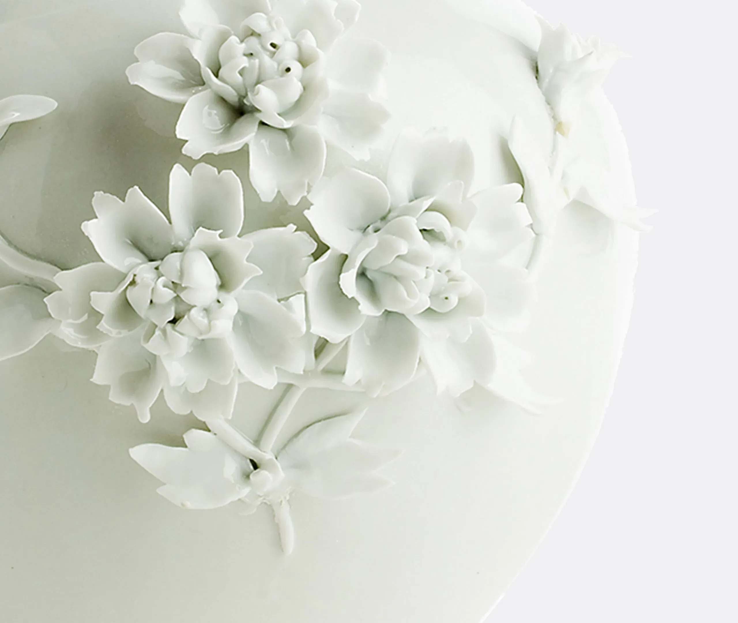 Porcelain Vase with Rose Relief - White