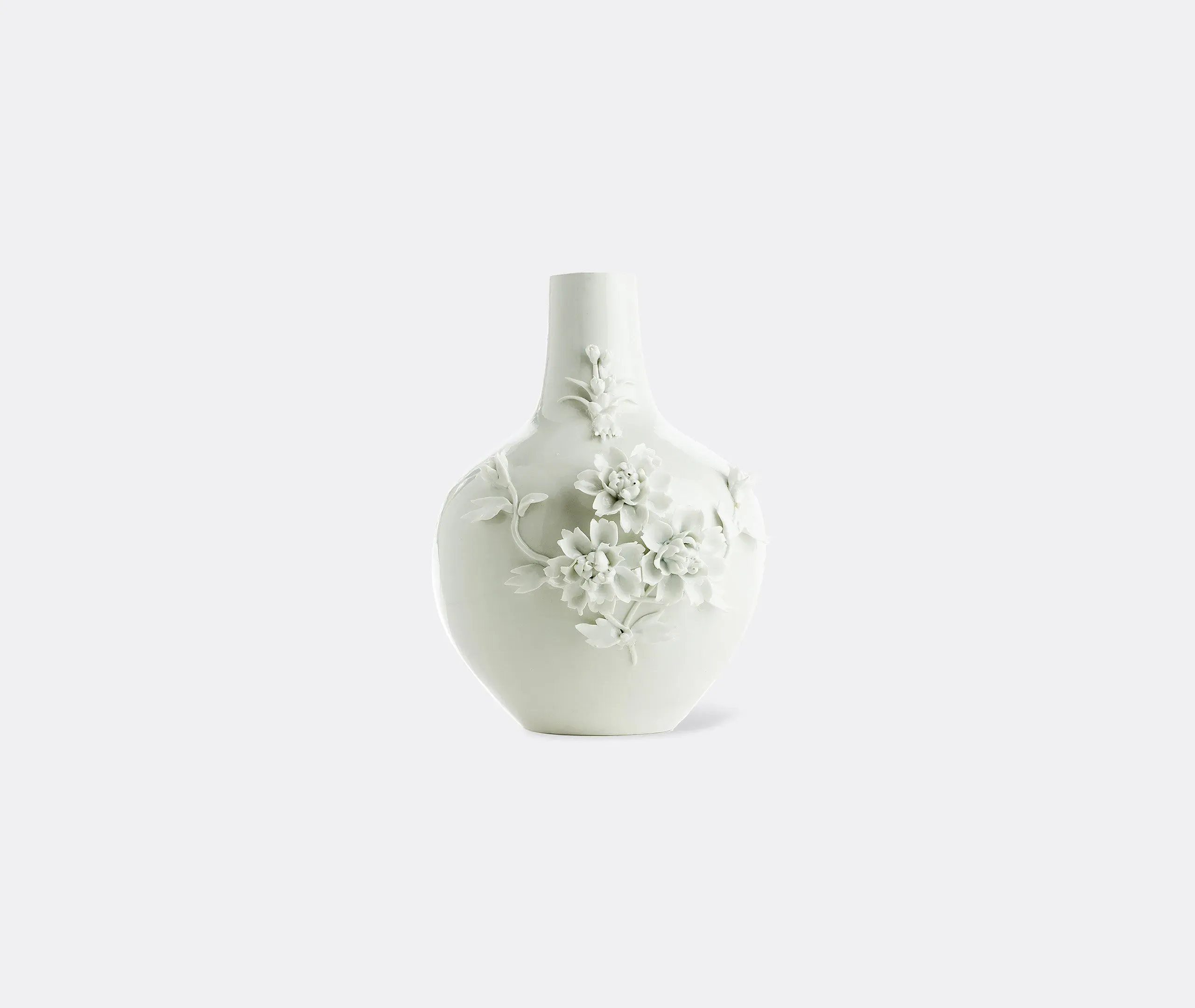 Porcelain Vase with Rose Relief - White