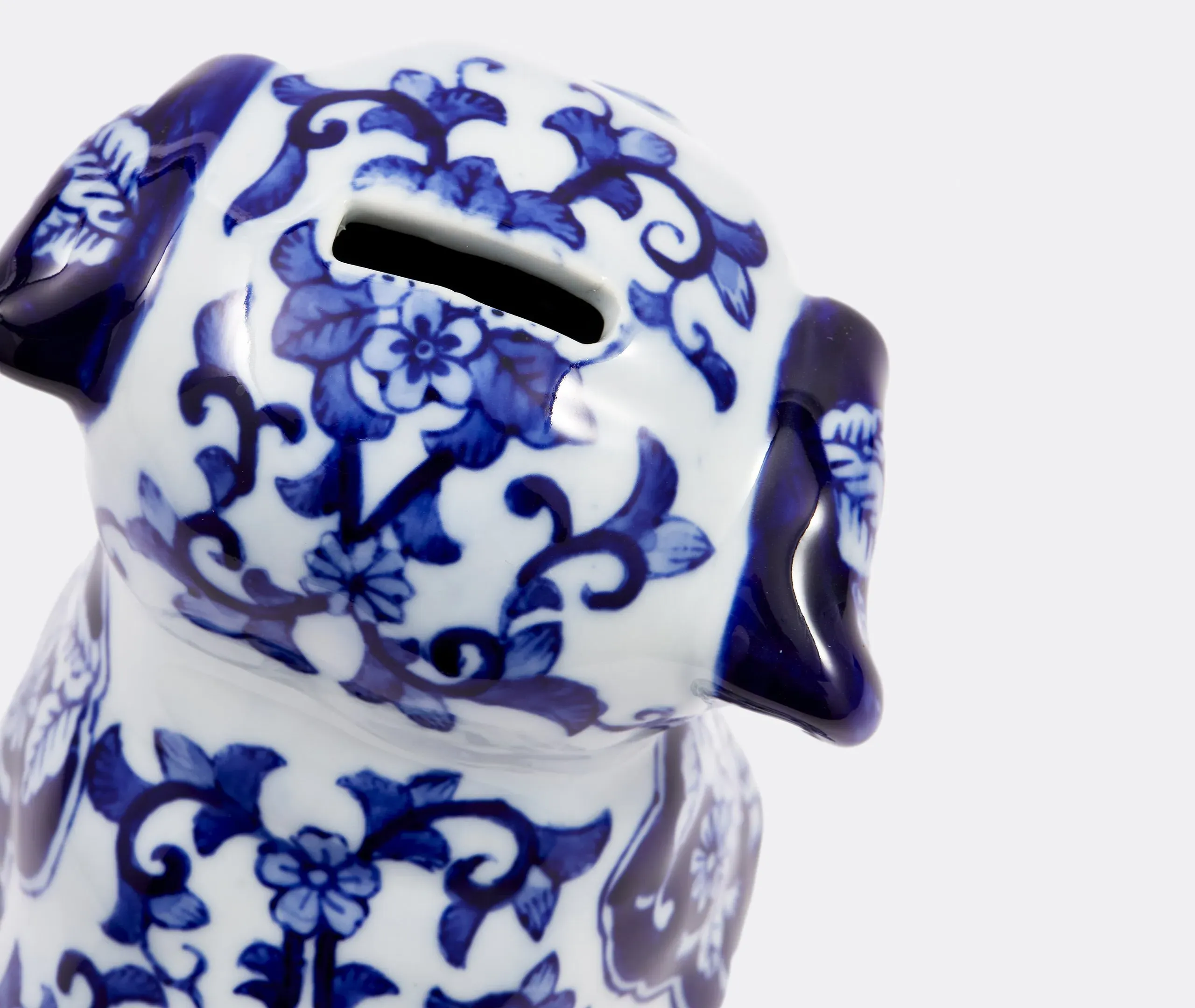 Puppy Piggy Bank with Gold Accents - Blue, Porcelain