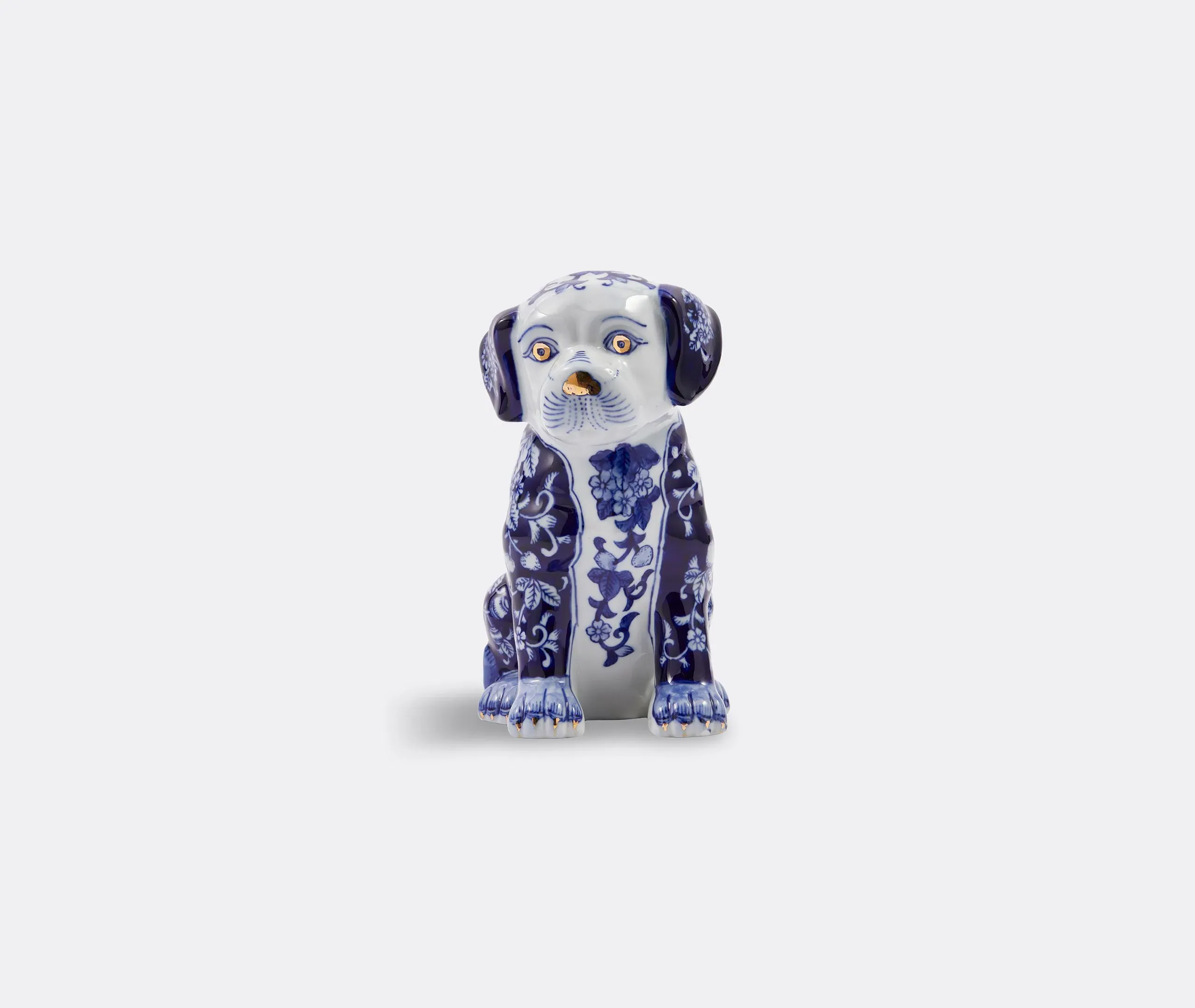 Puppy Piggy Bank with Gold Accents - Blue, Porcelain