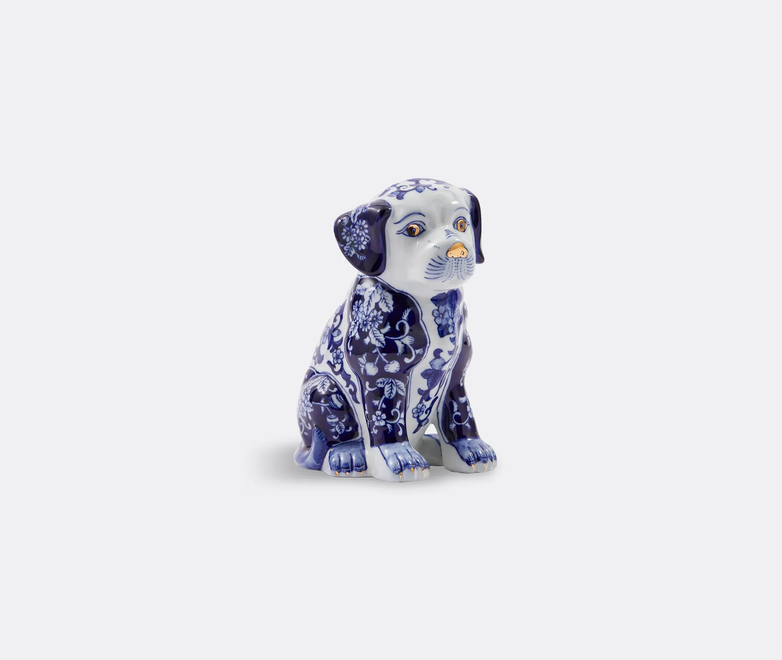 Puppy Piggy Bank with Gold Accents - Blue, Porcelain