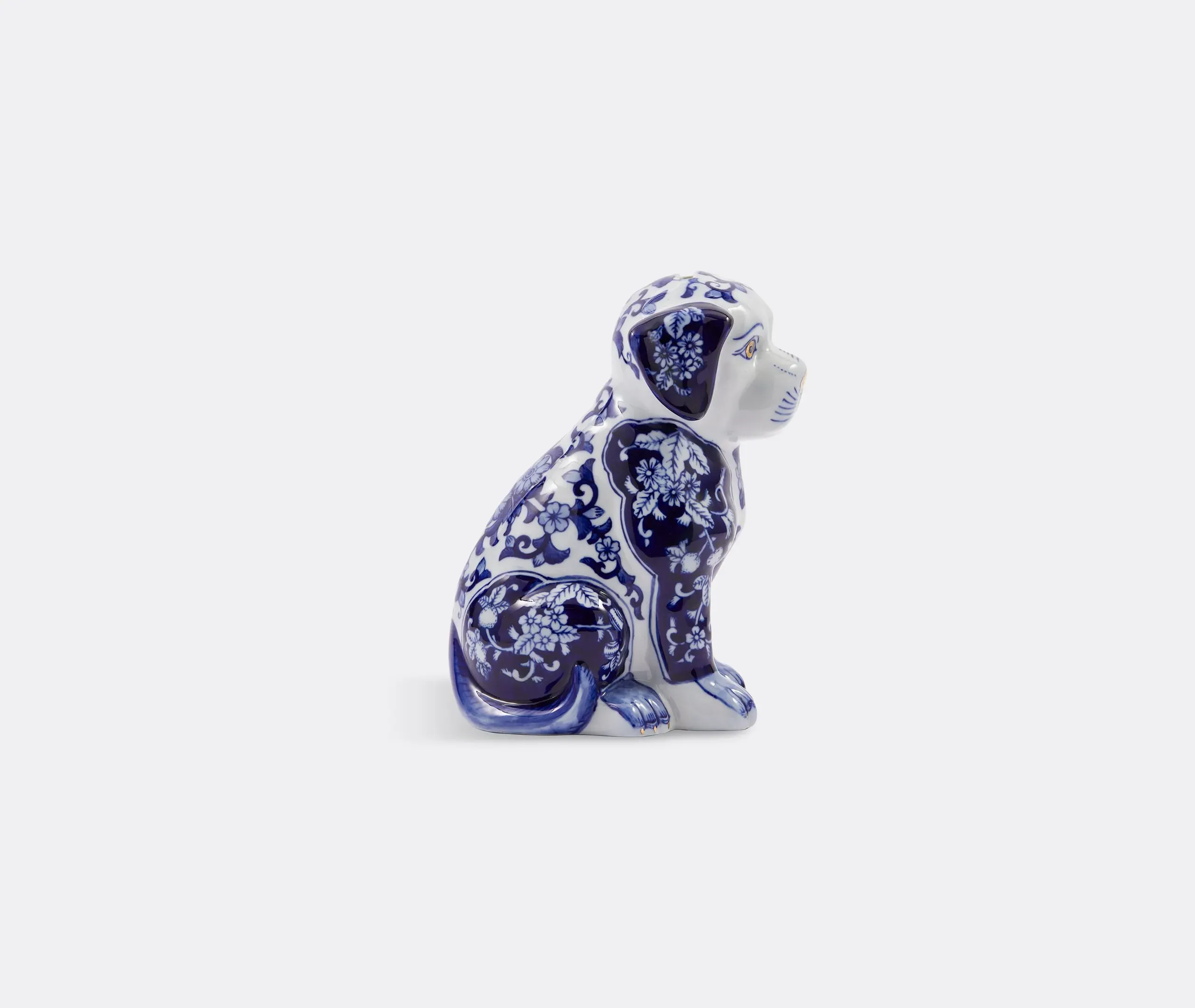 Puppy Piggy Bank with Gold Accents - Blue, Porcelain