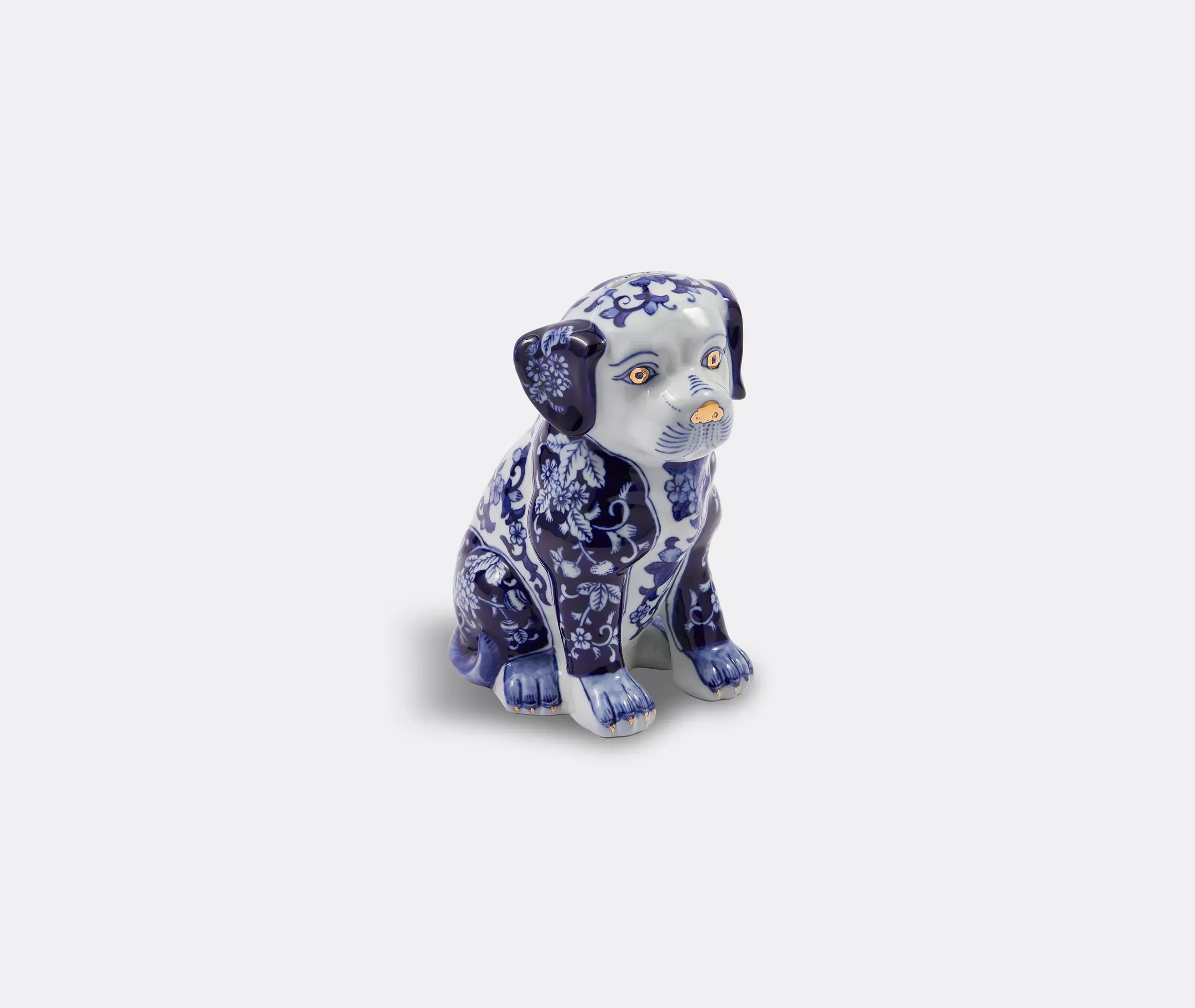 Puppy Piggy Bank with Gold Accents - Blue, Porcelain