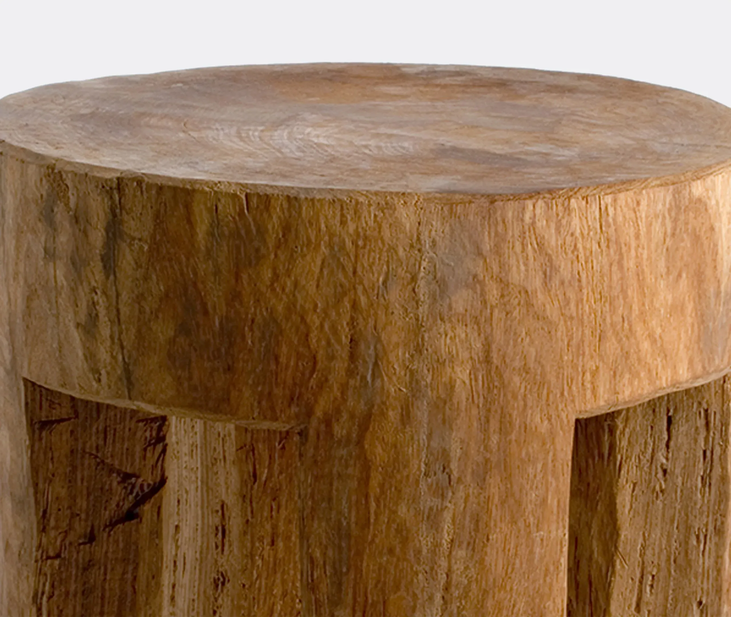 Round Four Square Legs Stool - Cognac