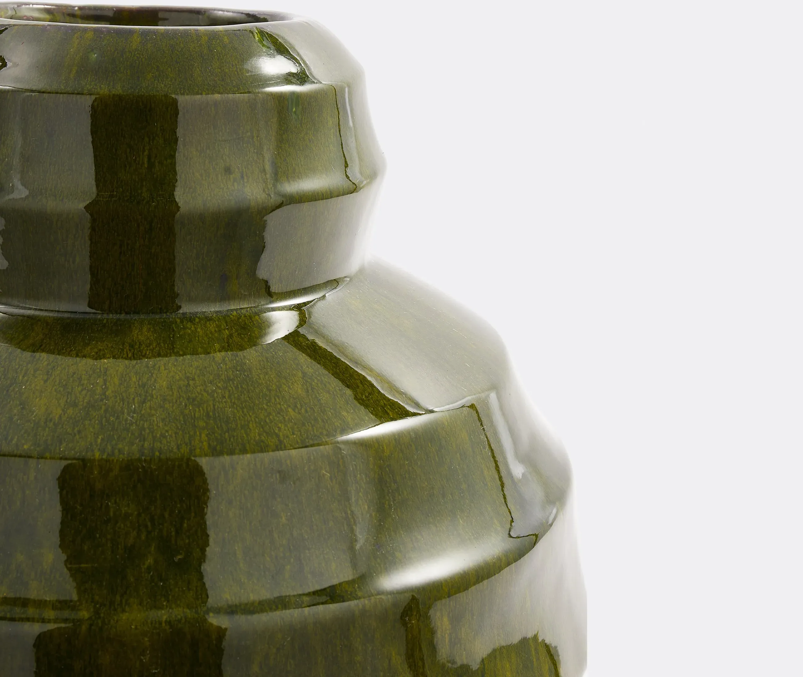 Round Plant Pot with Ribbed Design - Dark Green