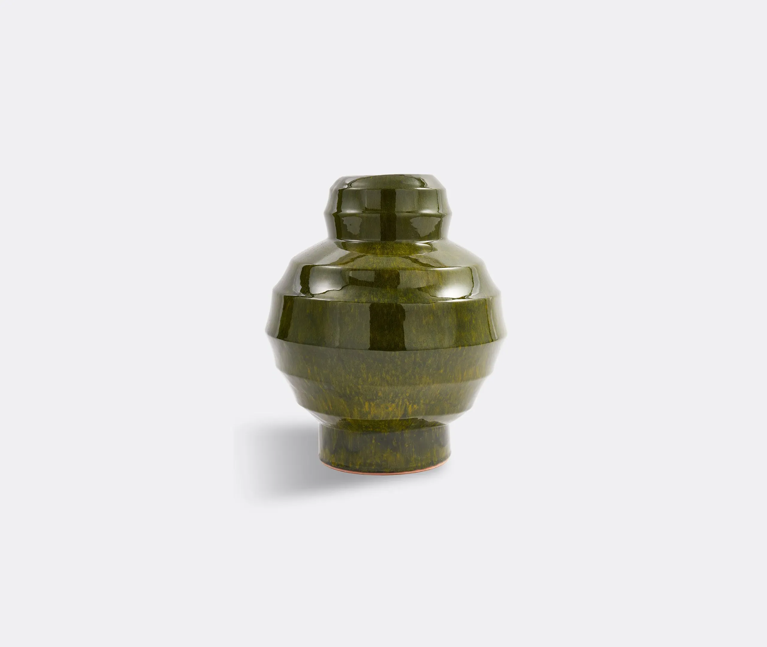 Round Plant Pot with Ribbed Design - Dark Green