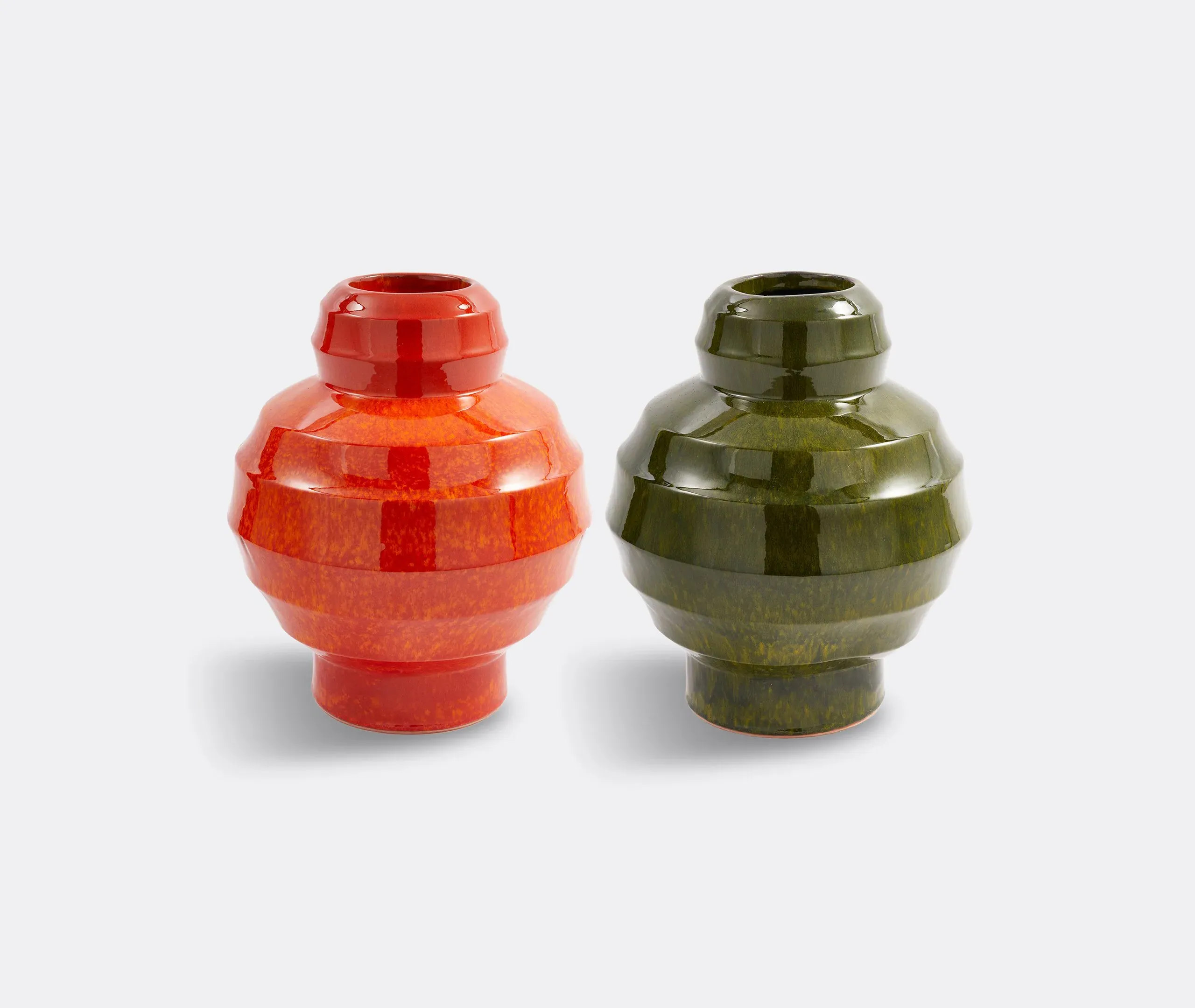 Round Plant Pot with Ribbed Design - Dark Green