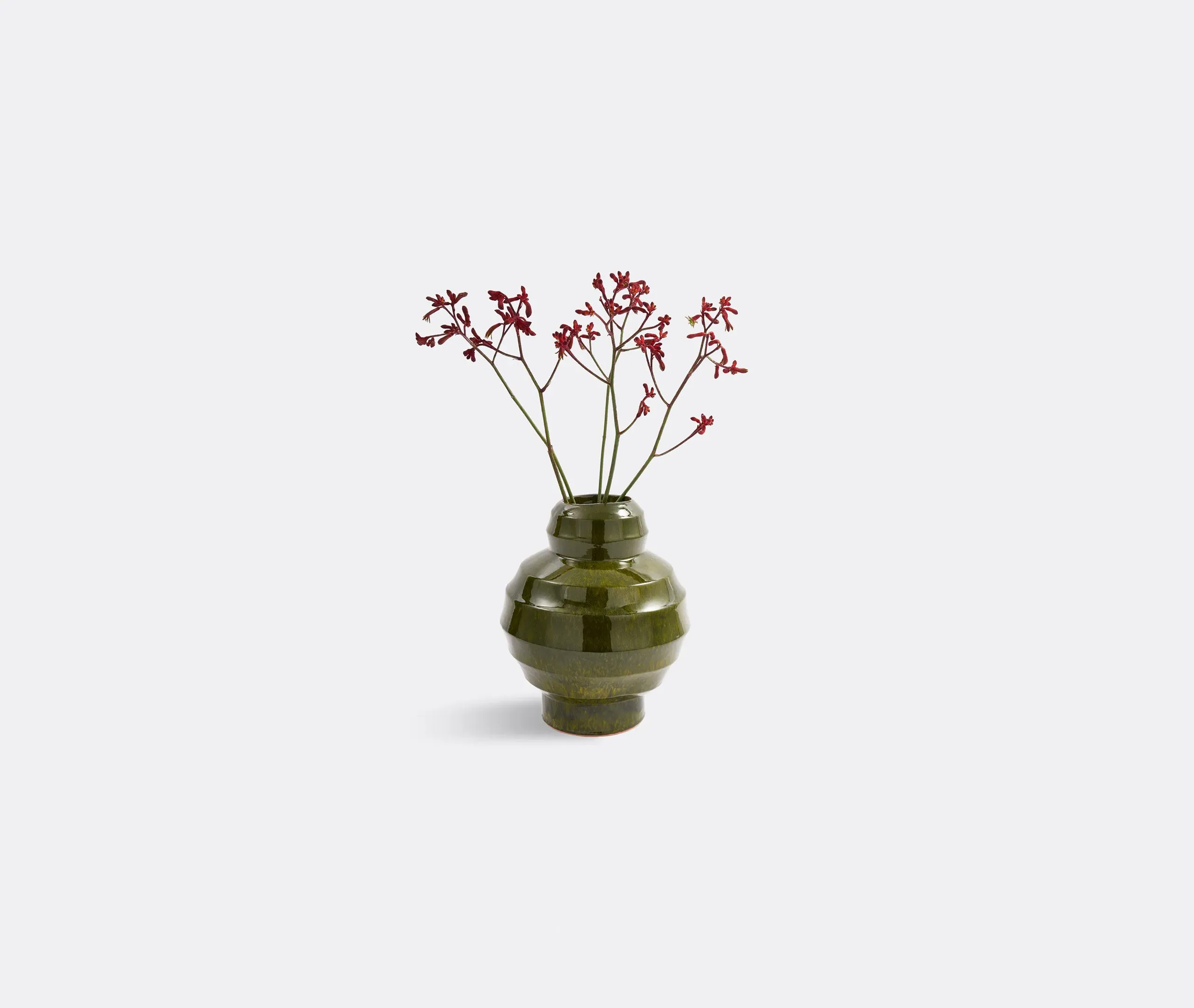 Round Plant Pot with Ribbed Design - Dark Green