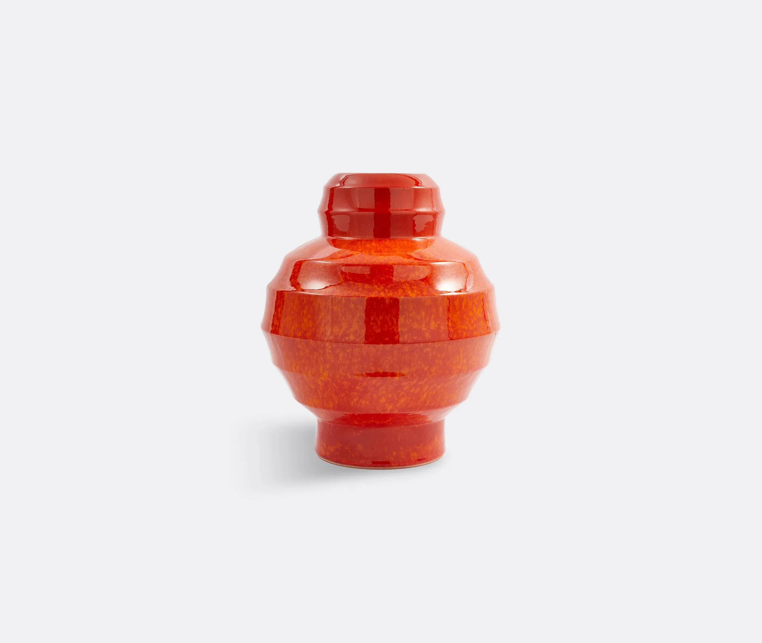 Round Plant Pot with Ribbed Design - Orange