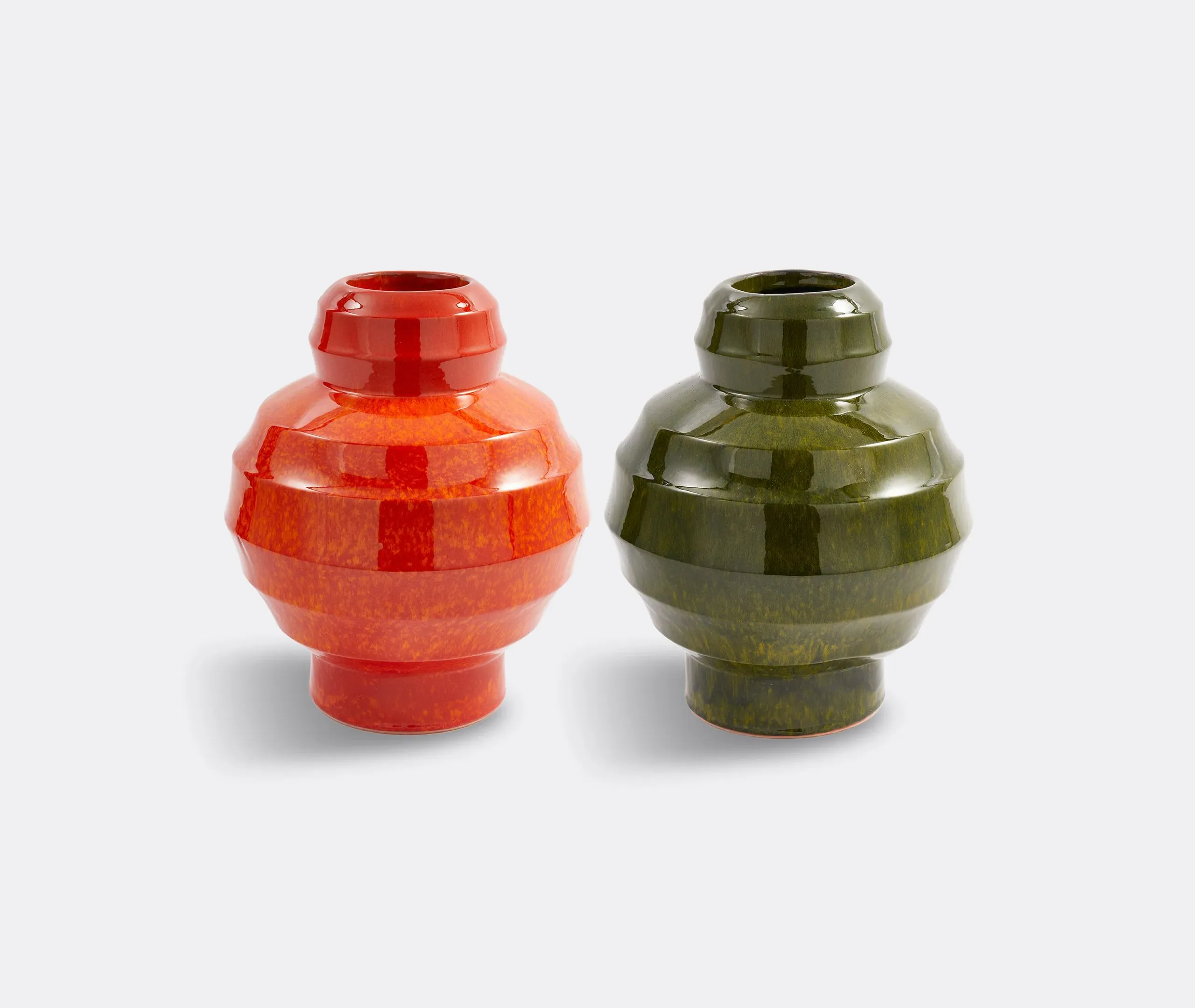 Round Plant Pot with Ribbed Design - Orange