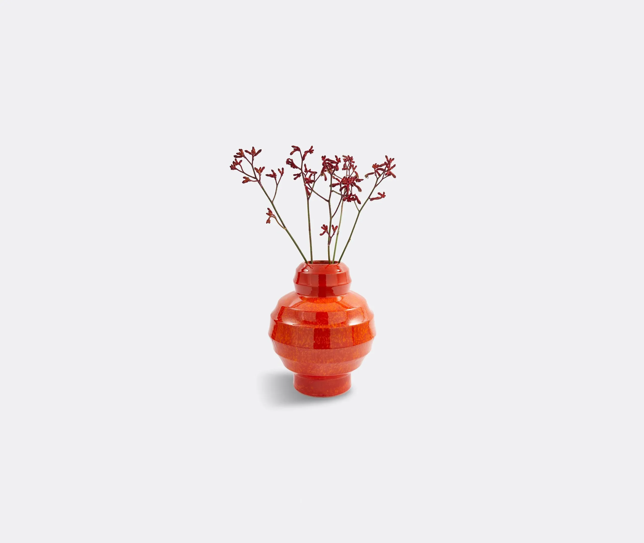 Round Plant Pot with Ribbed Design - Orange