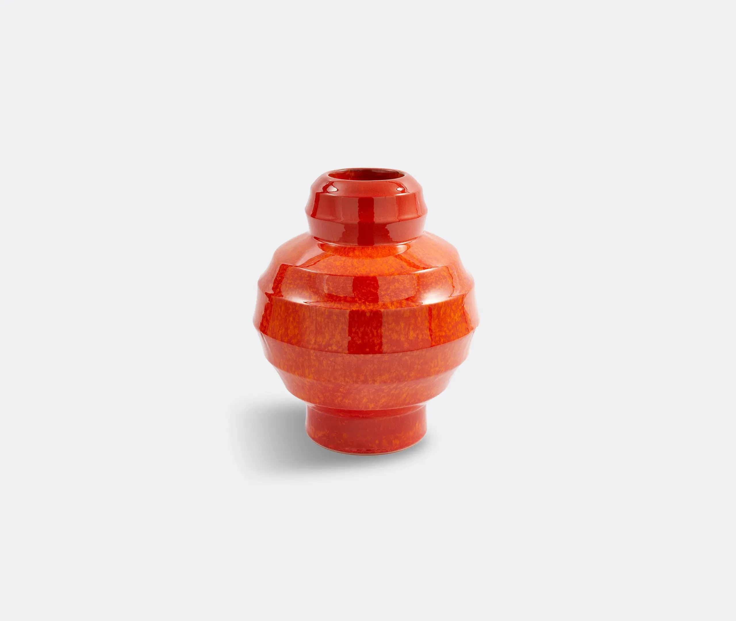 Round Plant Pot with Ribbed Design - Orange