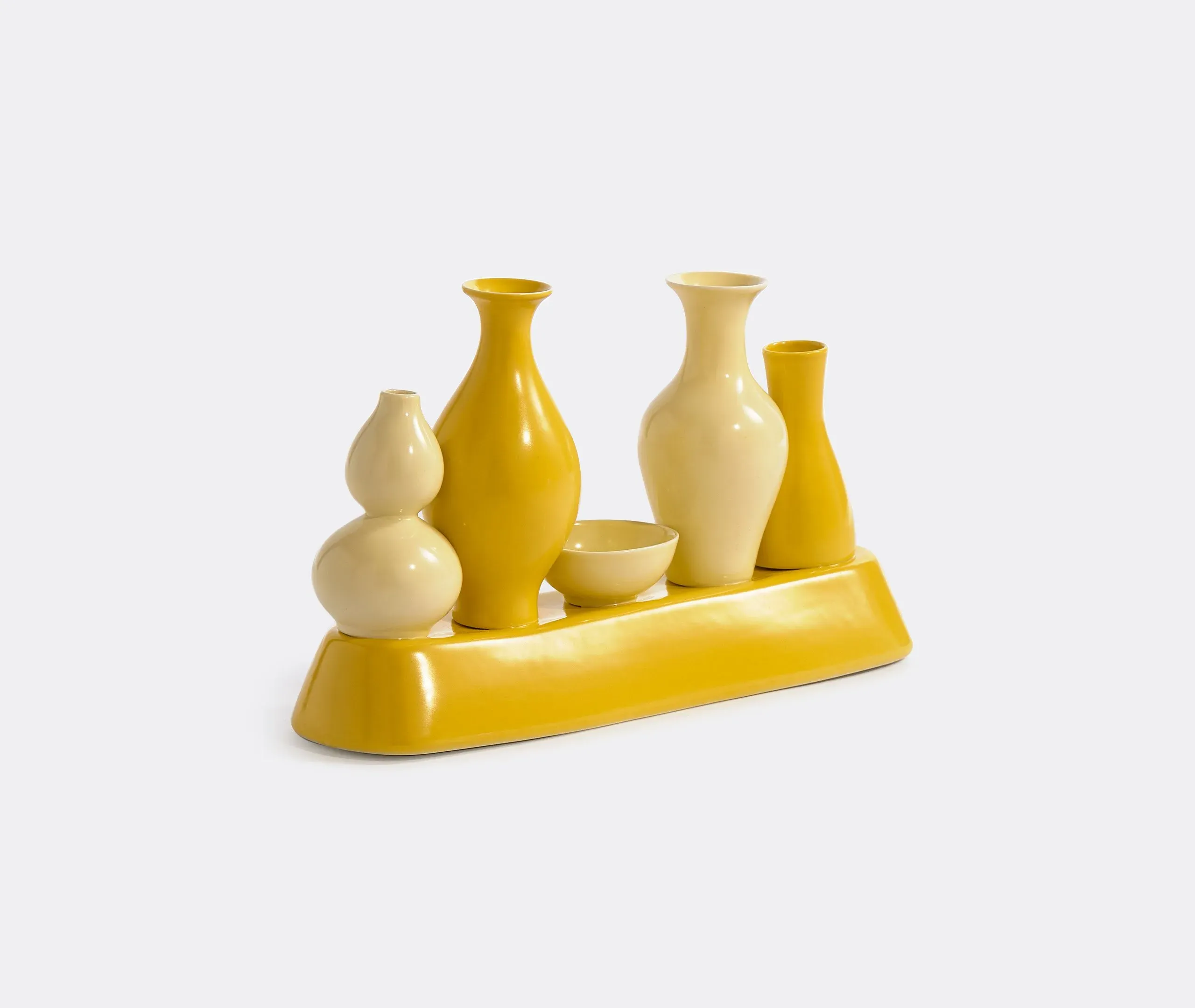 Sculptural Vase with Silhouettes - Yellow, Porcelain