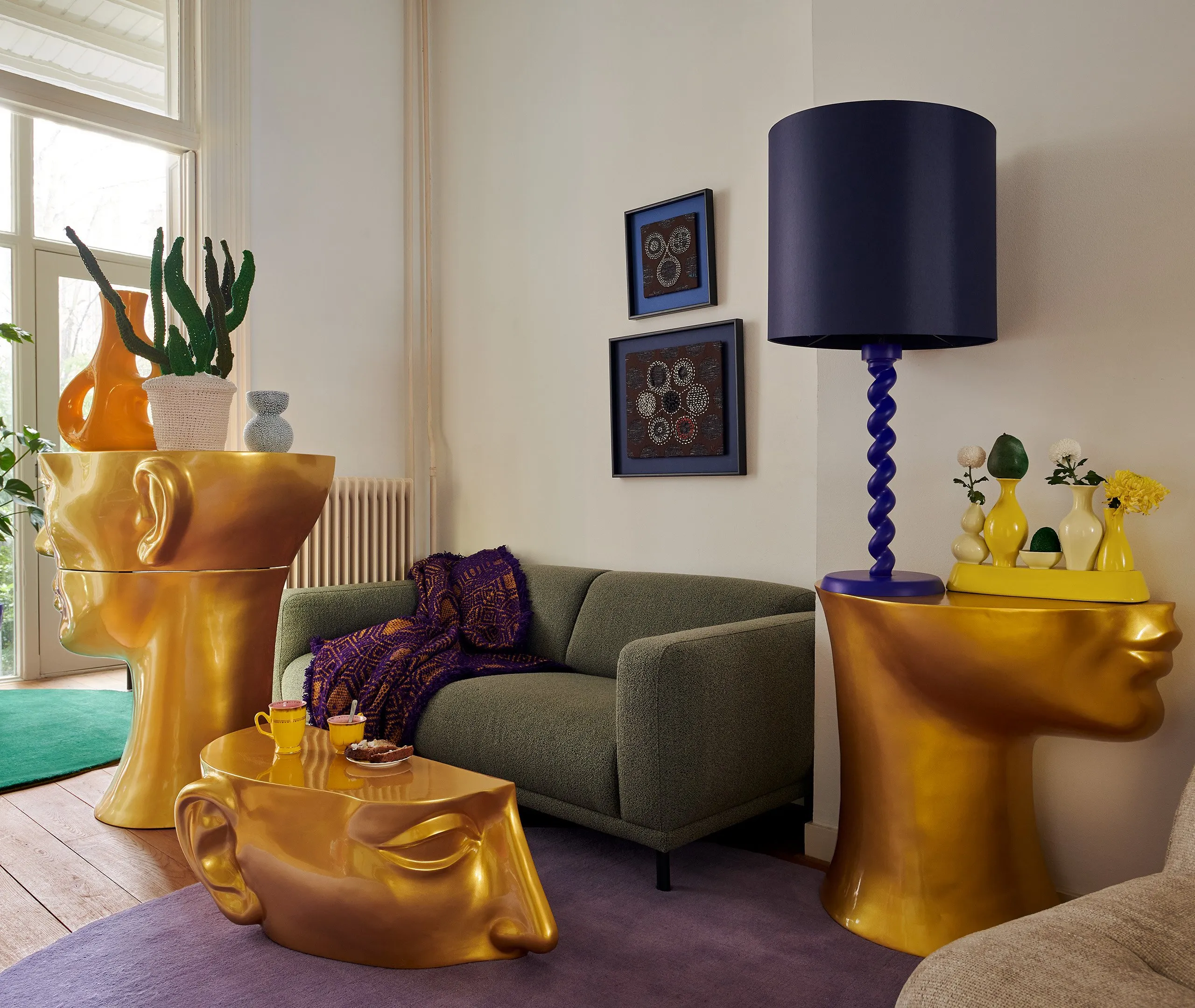 Sculptural Vase with Silhouettes - Yellow, Porcelain