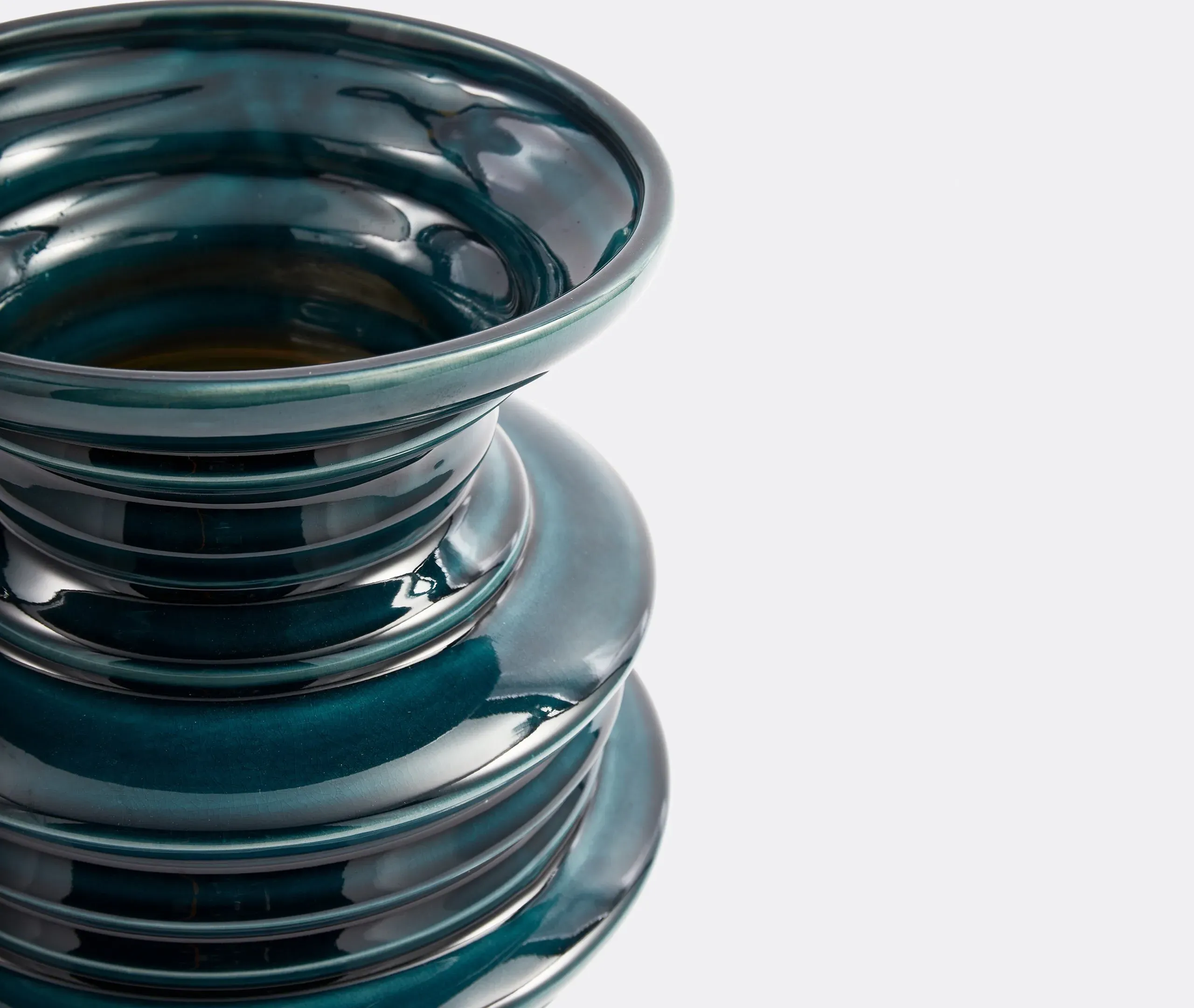 Stacked Plates Vase - Dark Green, Ceramic