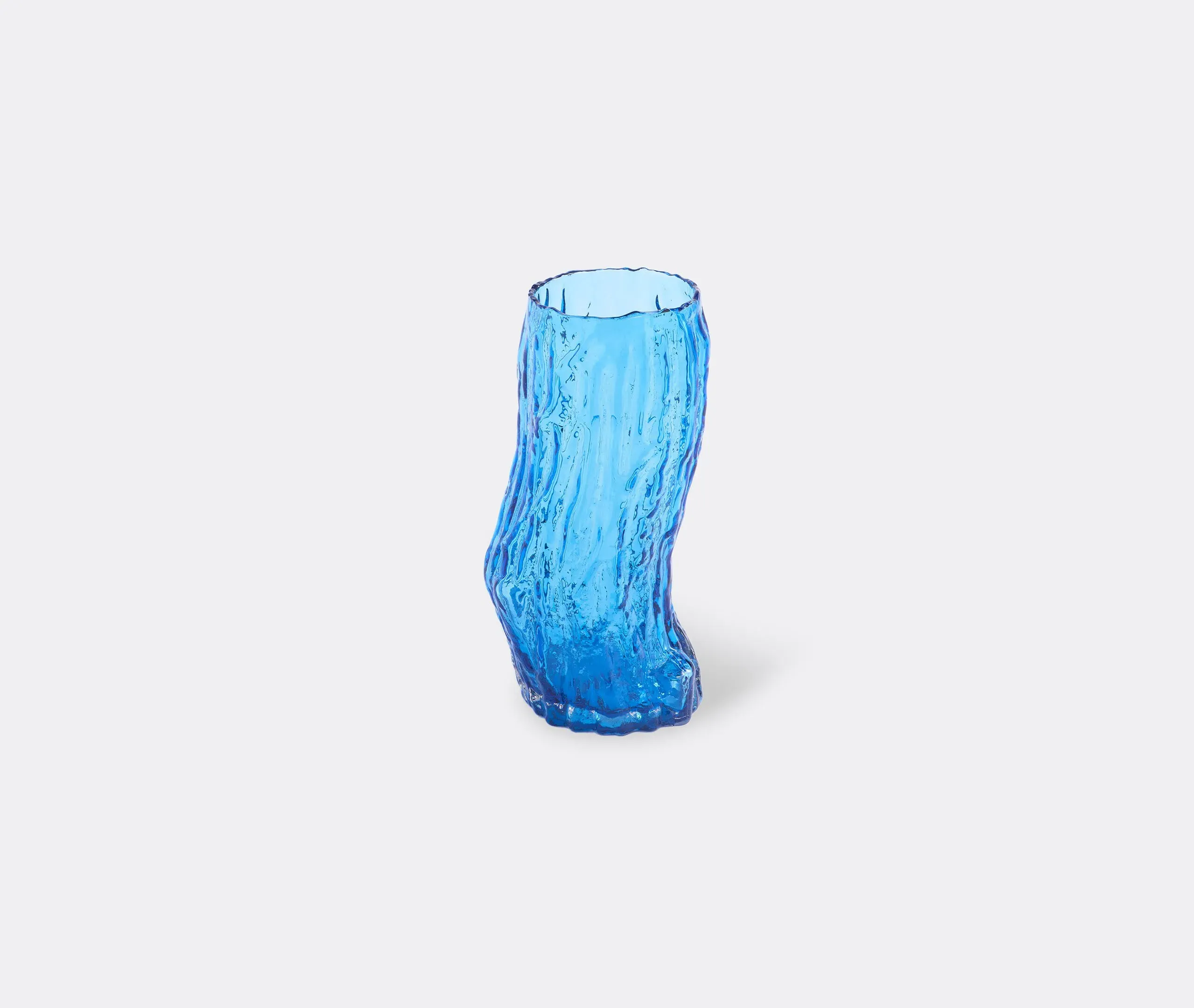 Tree Log Vase with Textured Design - Blue Glass