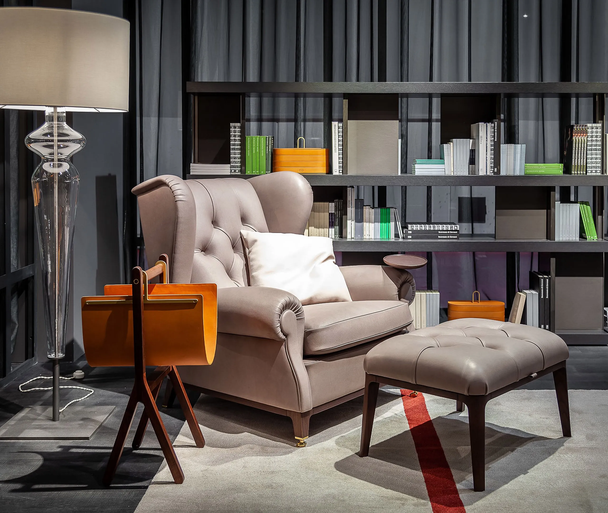 2019 Armchair with Capitonné - Grey, Leather