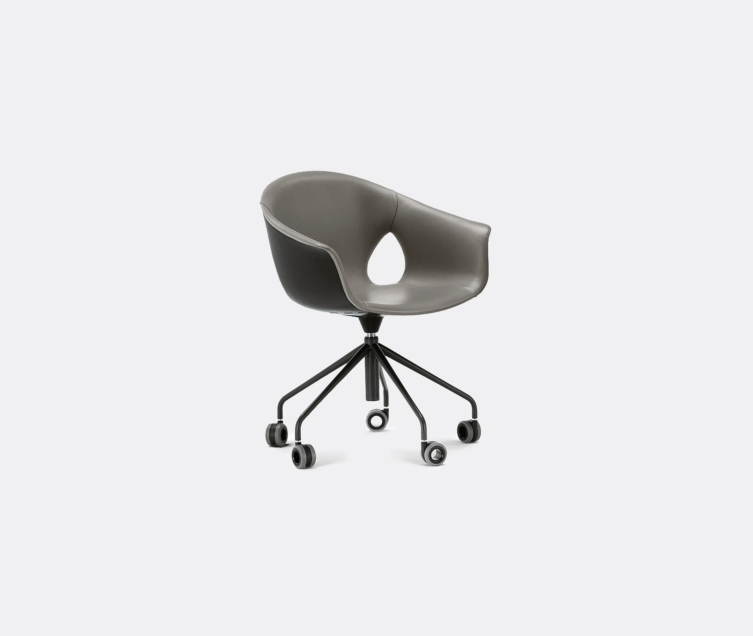 5-Spoke Swivel Chair with Castors - Grey, Leather