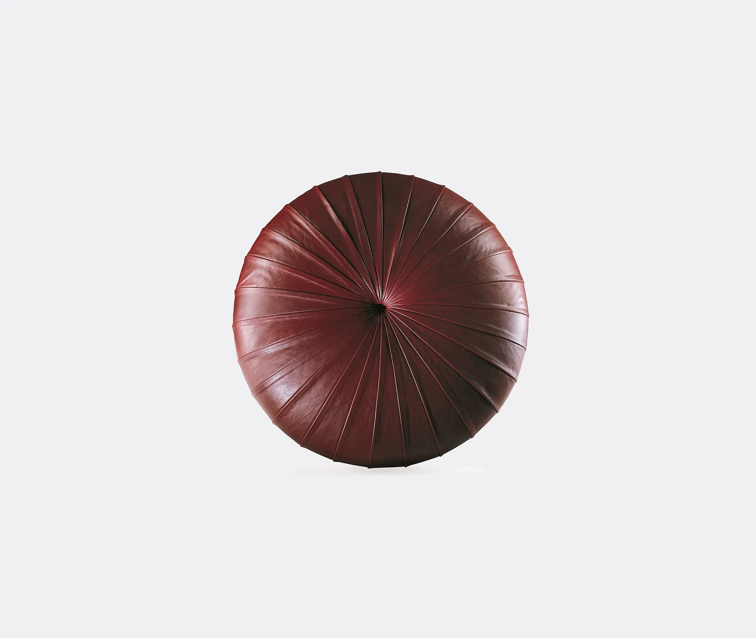 Circular Ottoman with Sunray Design - Brown Leather