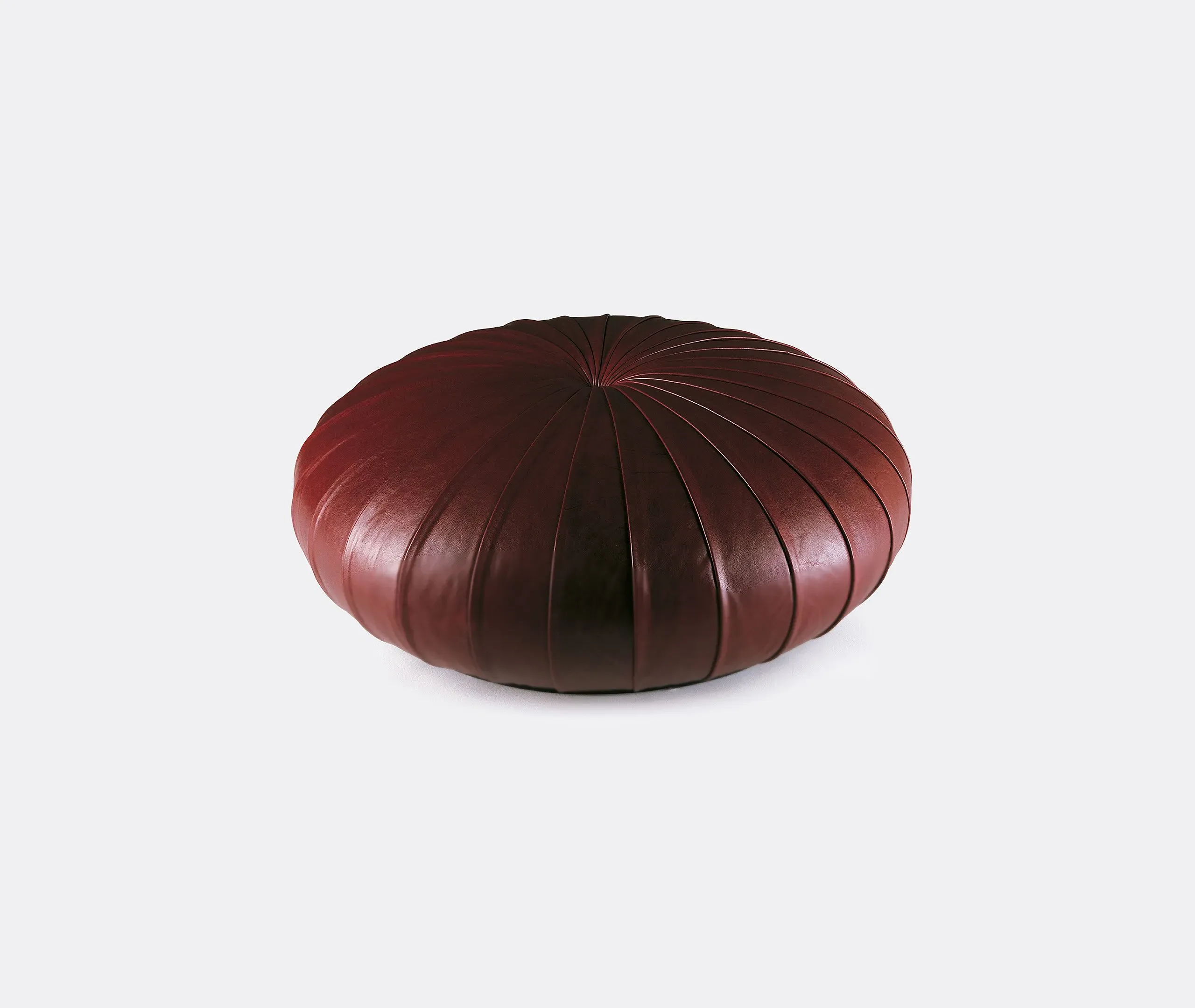 Circular Ottoman with Sunray Design - Brown Leather