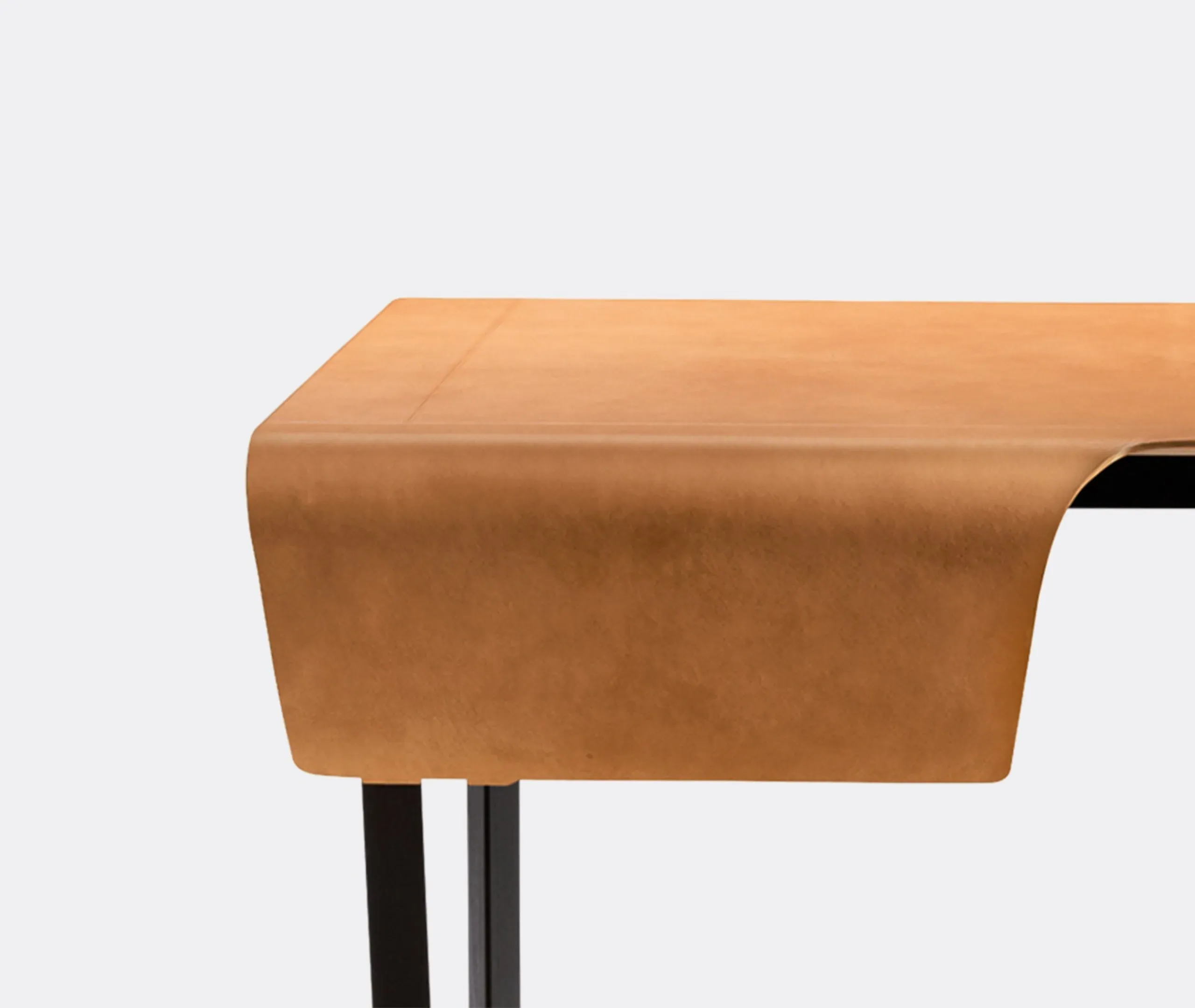 Curved Desk with Drawer - Light Brown, Leather