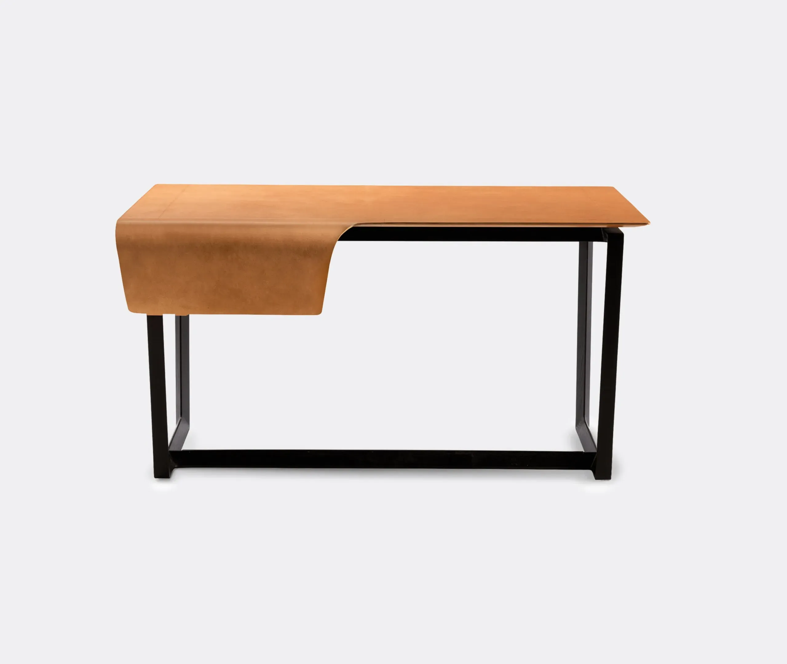 Curved Desk with Drawer - Light Brown, Leather image