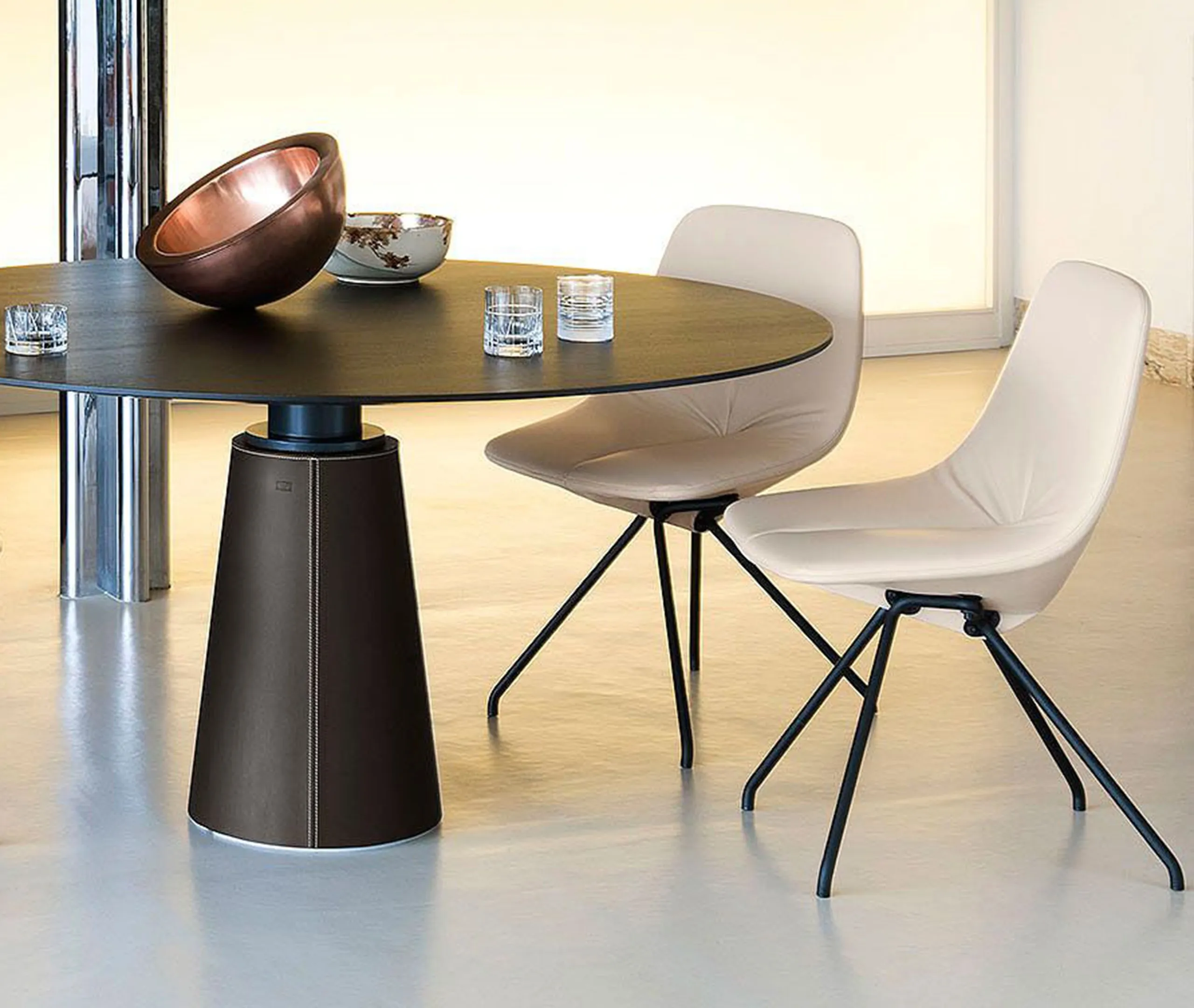 Dining Chair with Steel Frame - Red, Leather