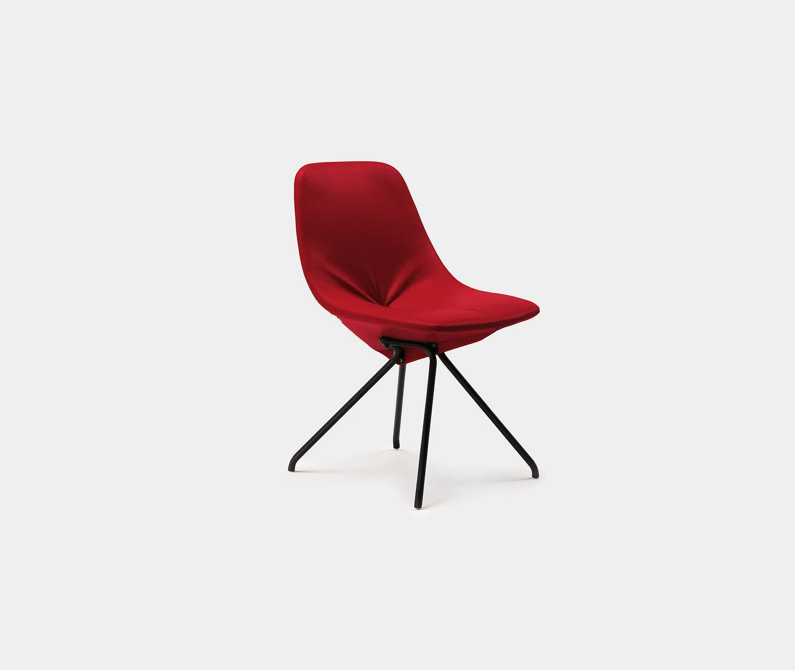 Dining Chair with Steel Frame - Red, Leather