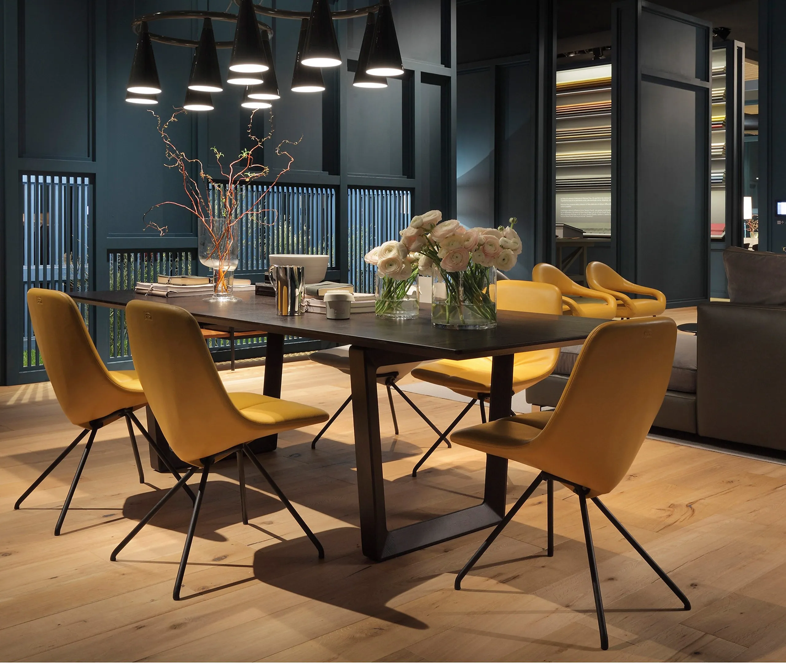 Dining Chair with Steel Frame - Yellow, Leather