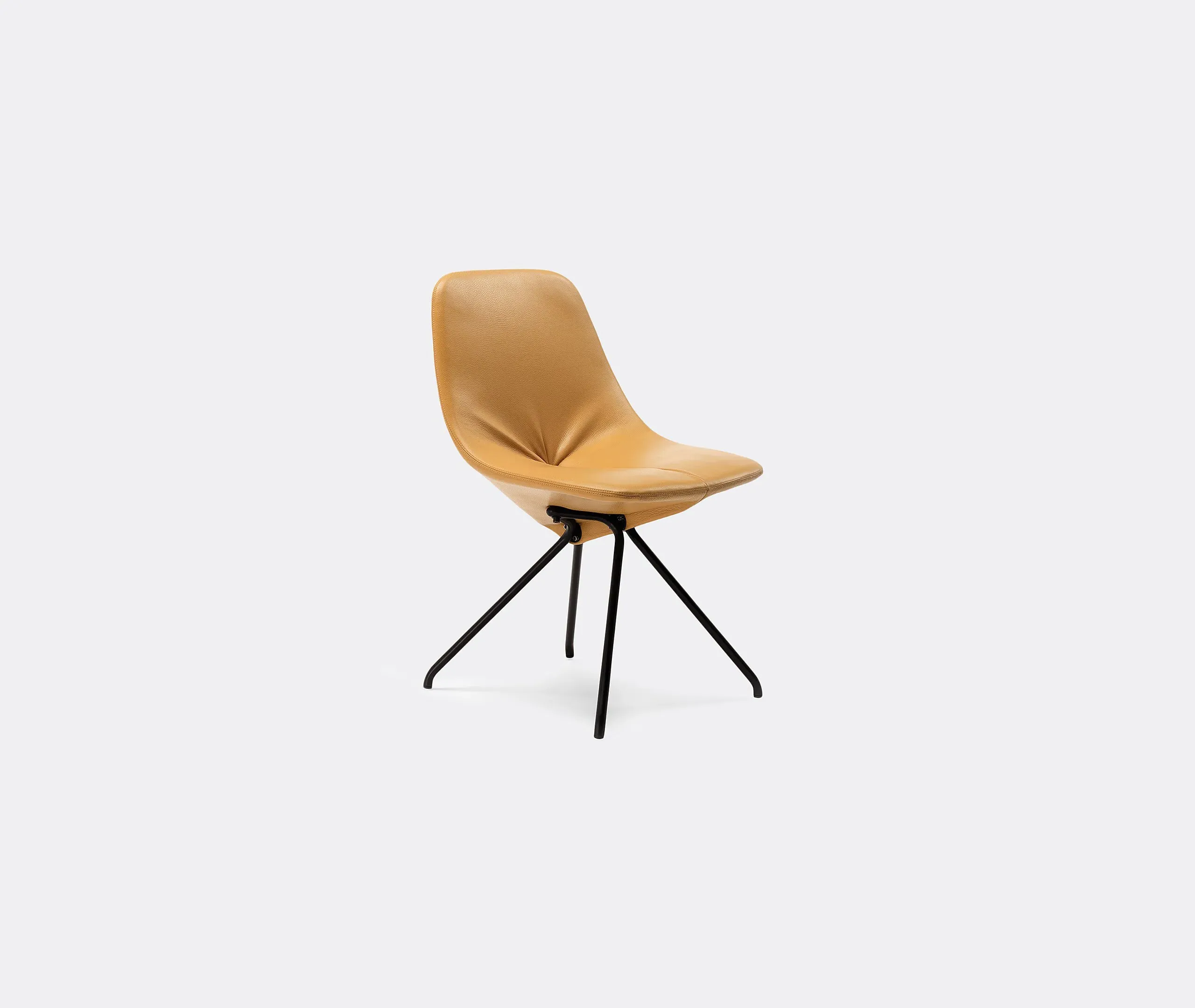 Dining Chair with Steel Frame - Yellow, Leather